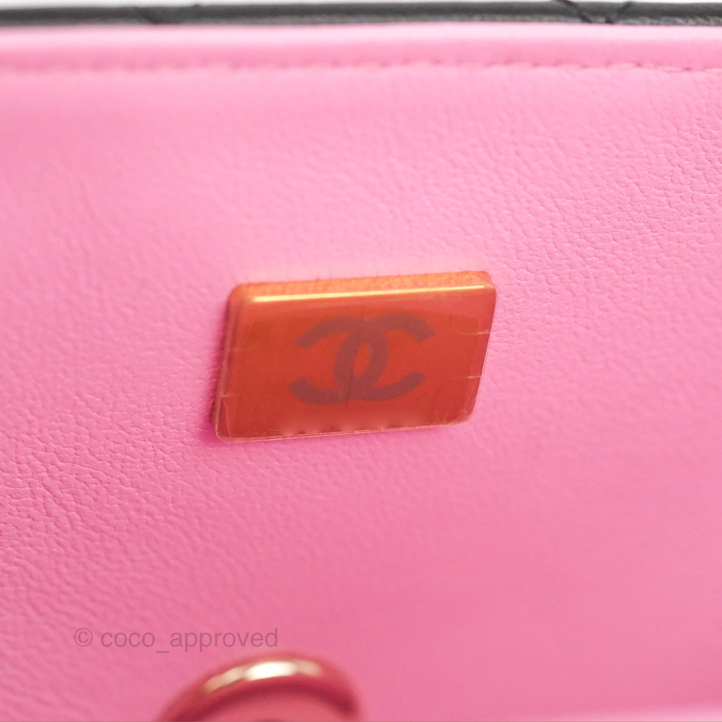 Chanel Top Handle Mini Rectangular Flap Black/Pink Lambskin Gold Hardware 23P