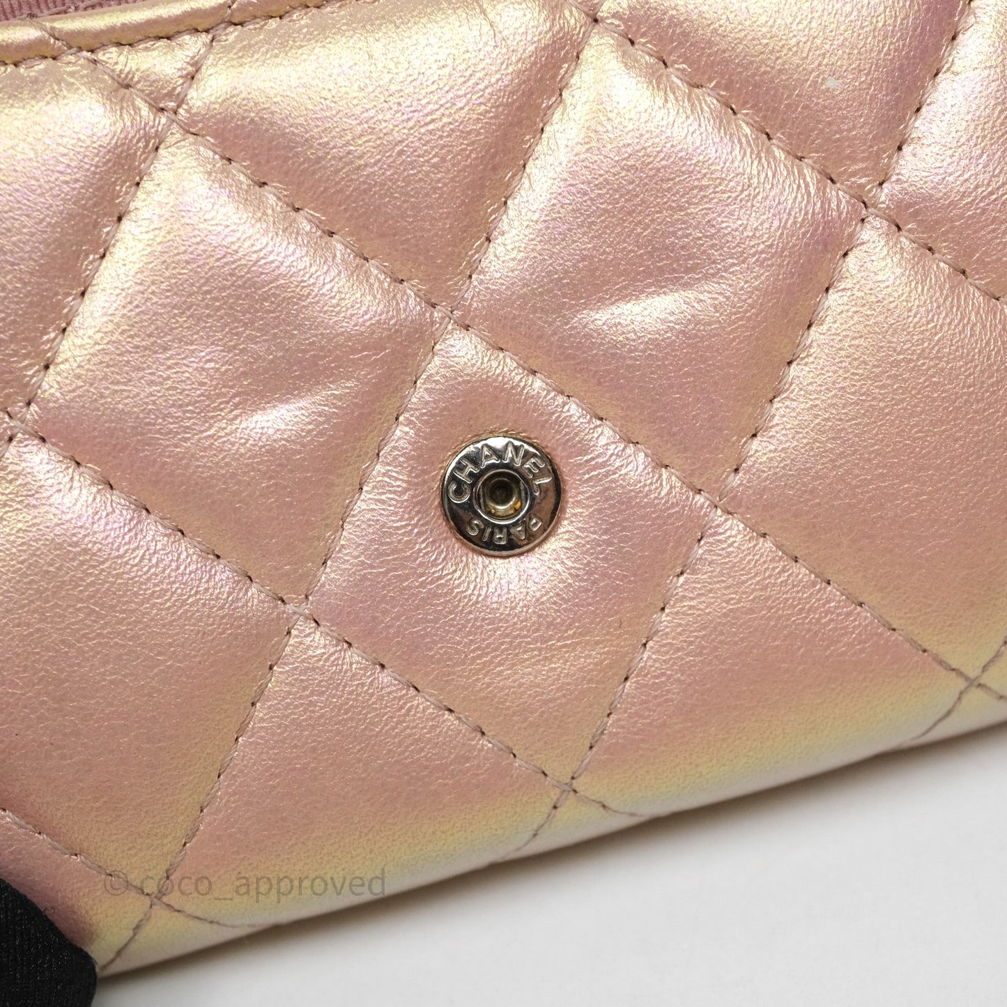 Chanel Classic Flap Coin Purse Pink Iridescent Pearl Lambskin Silver Hardware