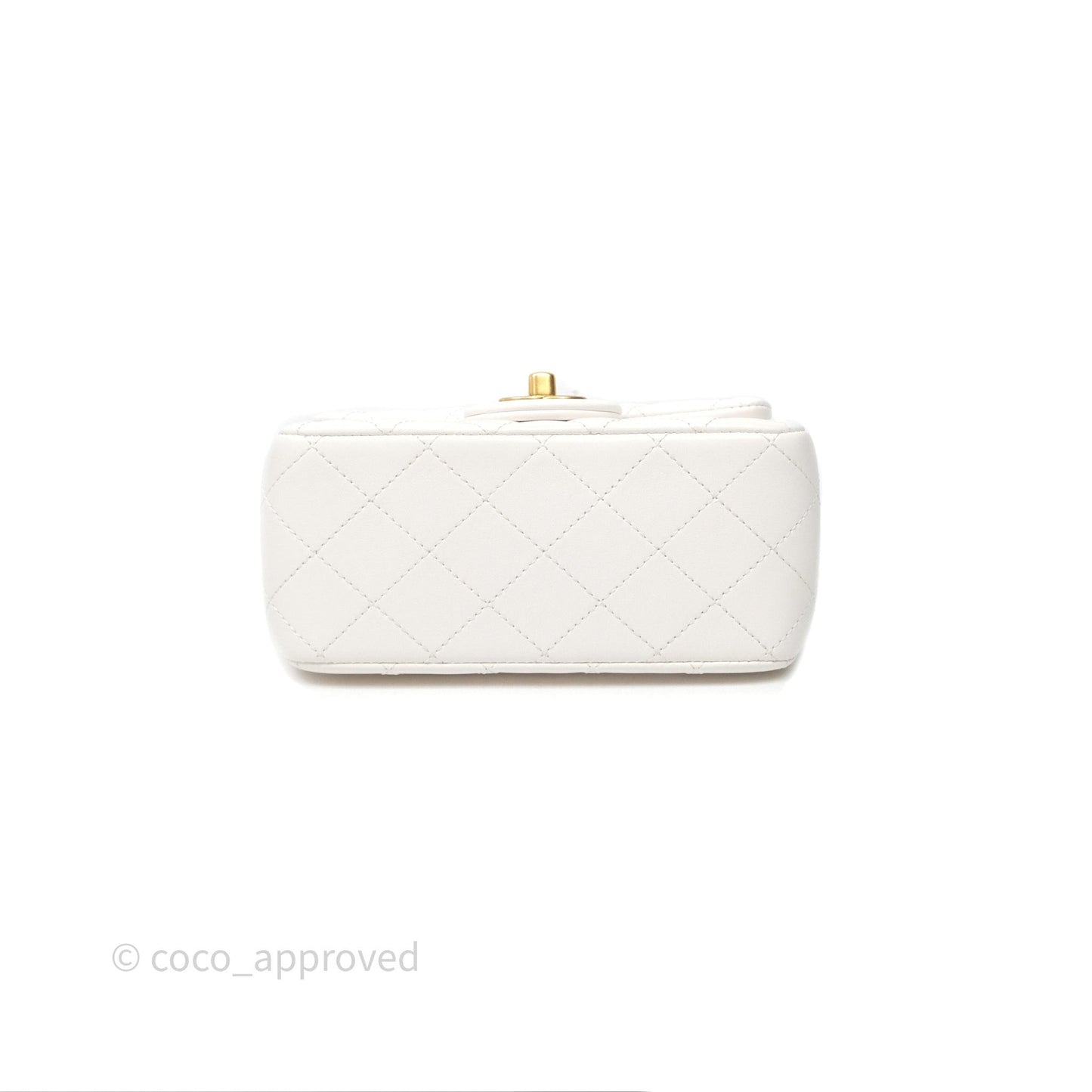 Chanel Quilted Mini Square Flap with Camellia Adjustable Chain White Lambskin Aged Gold Hardware