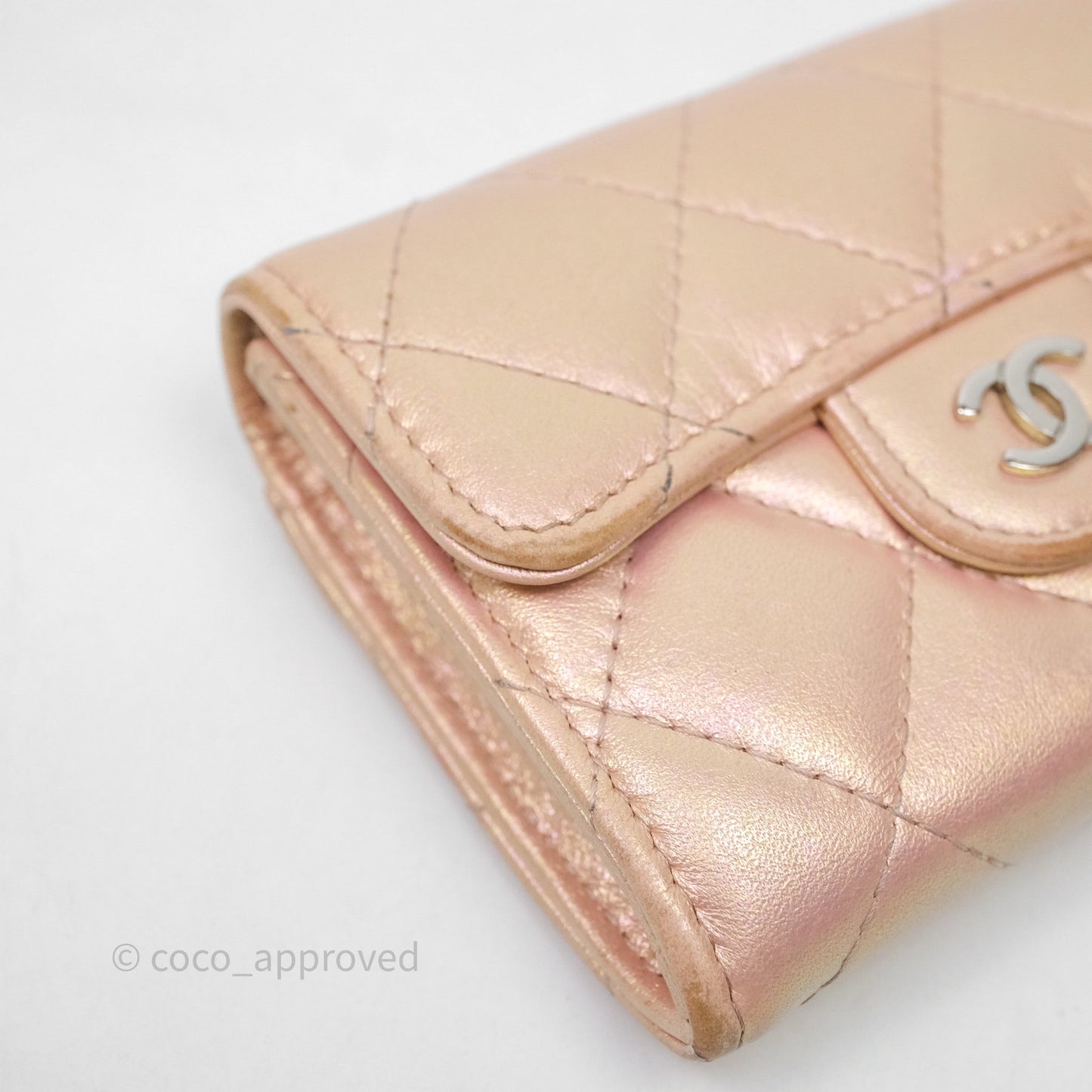 Chanel Classic Flap Coin Purse Pink Iridescent Pearl Lambskin Silver Hardware
