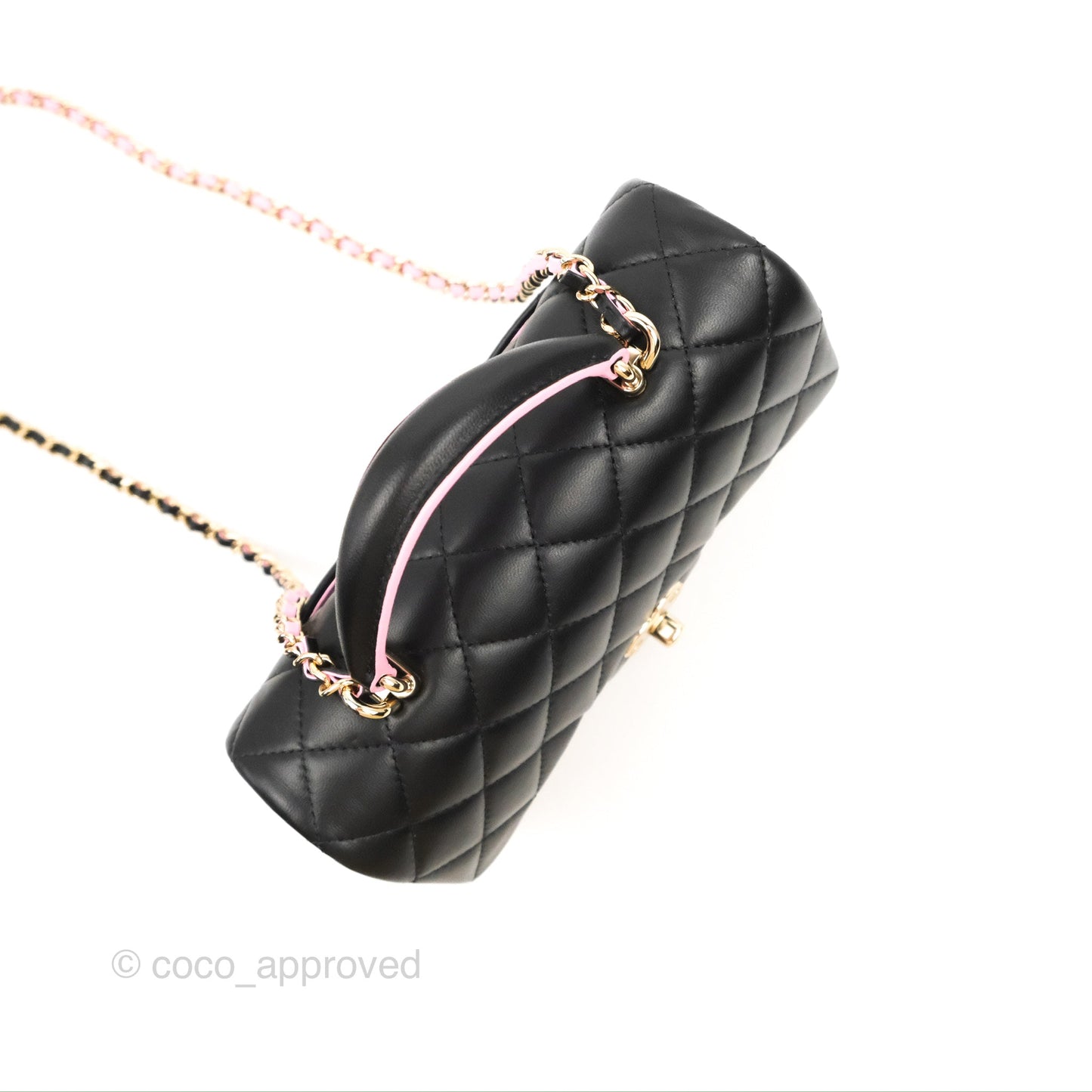 Chanel Top Handle Mini Rectangular Flap Black/Pink Lambskin Gold Hardware 23P