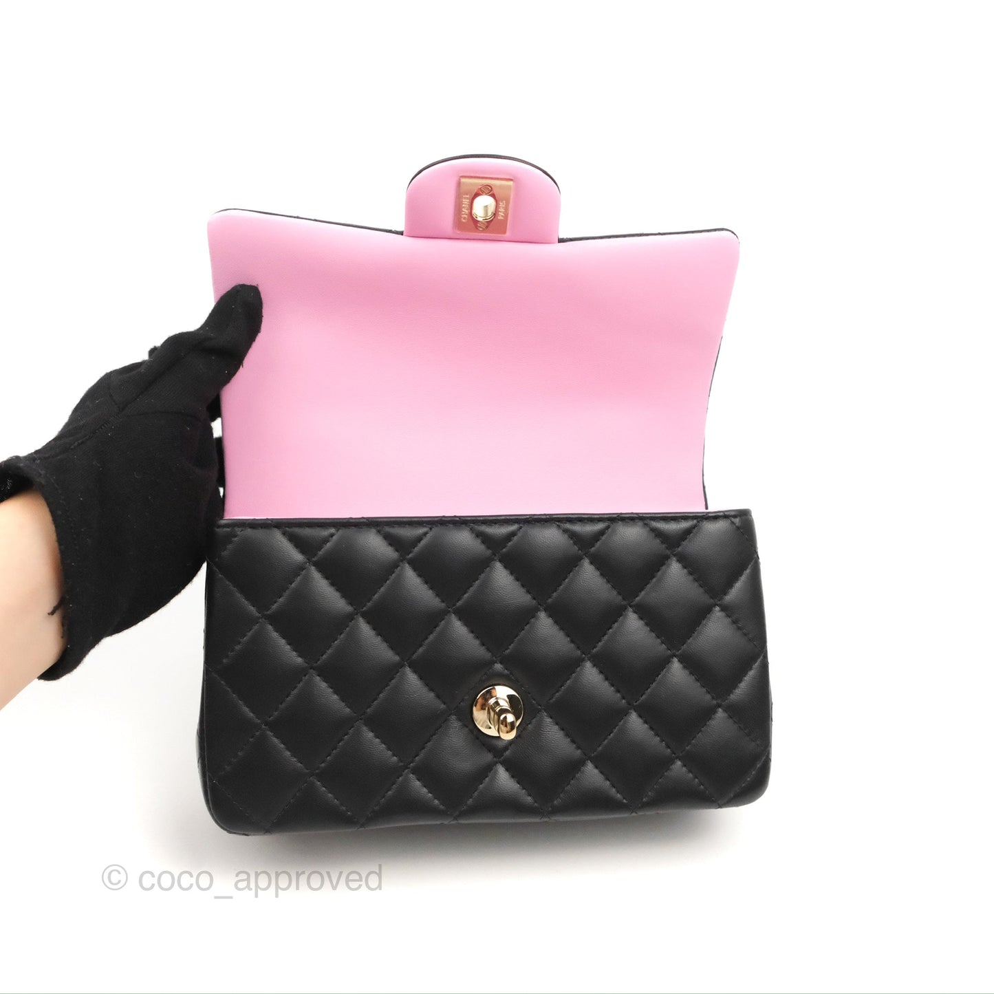 Chanel Top Handle Mini Rectangular Flap Black/Pink Lambskin Gold Hardware 23P