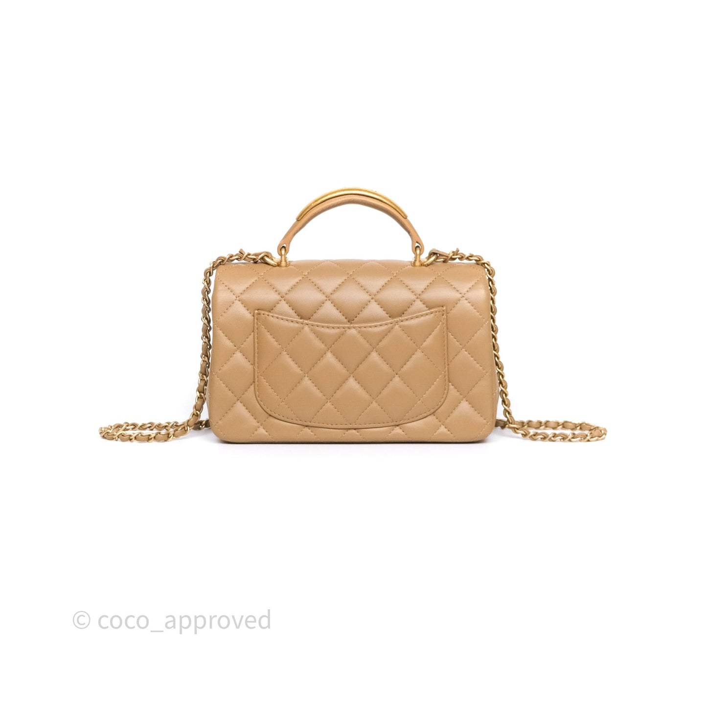 Chanel Metal Top Handle Mini Rectangular Flap Bag Beige Lambskin Aged Gold Hardware