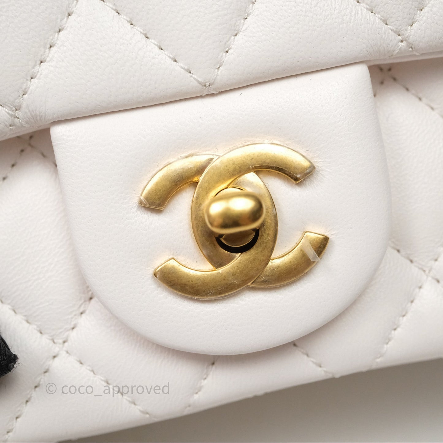 Chanel Quilted Mini Square Flap with Camellia Adjustable Chain White Lambskin Aged Gold Hardware