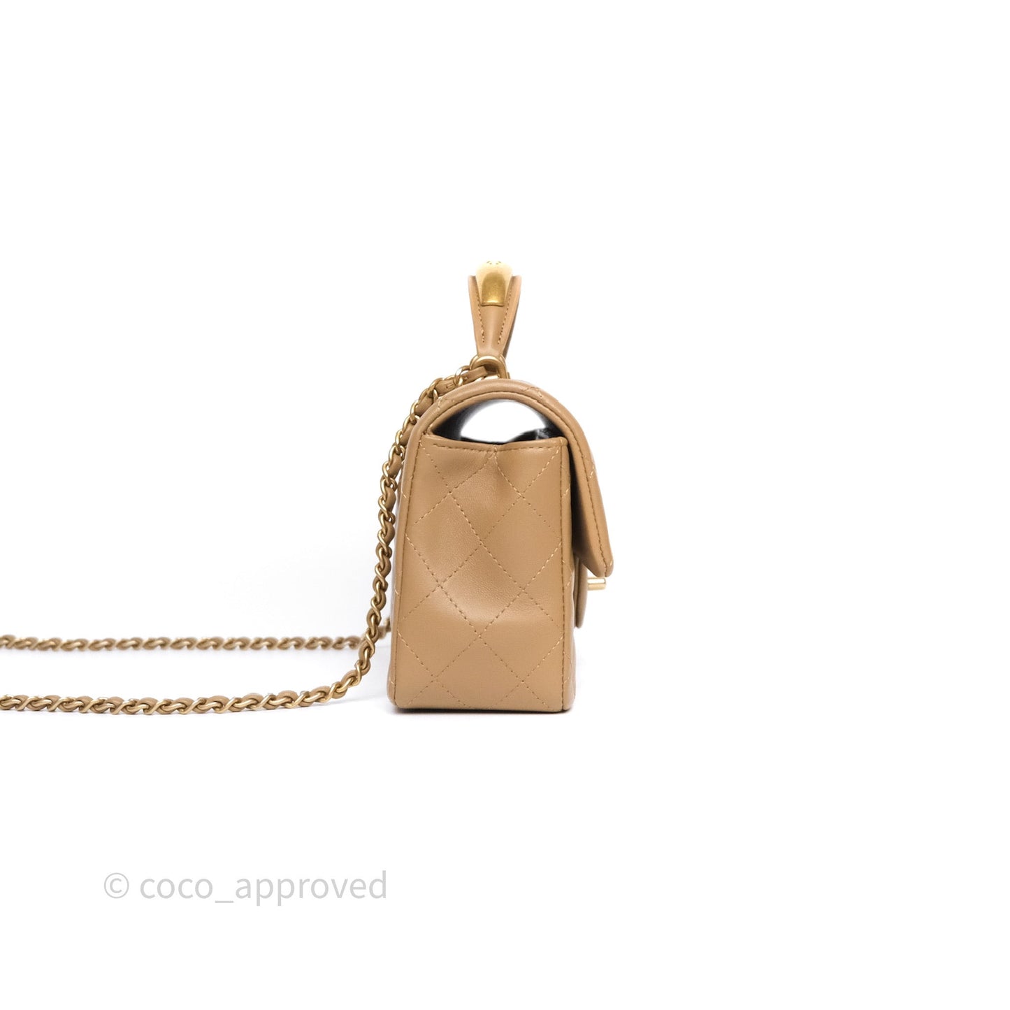 Chanel Metal Top Handle Mini Rectangular Flap Bag Beige Lambskin Aged Gold Hardware