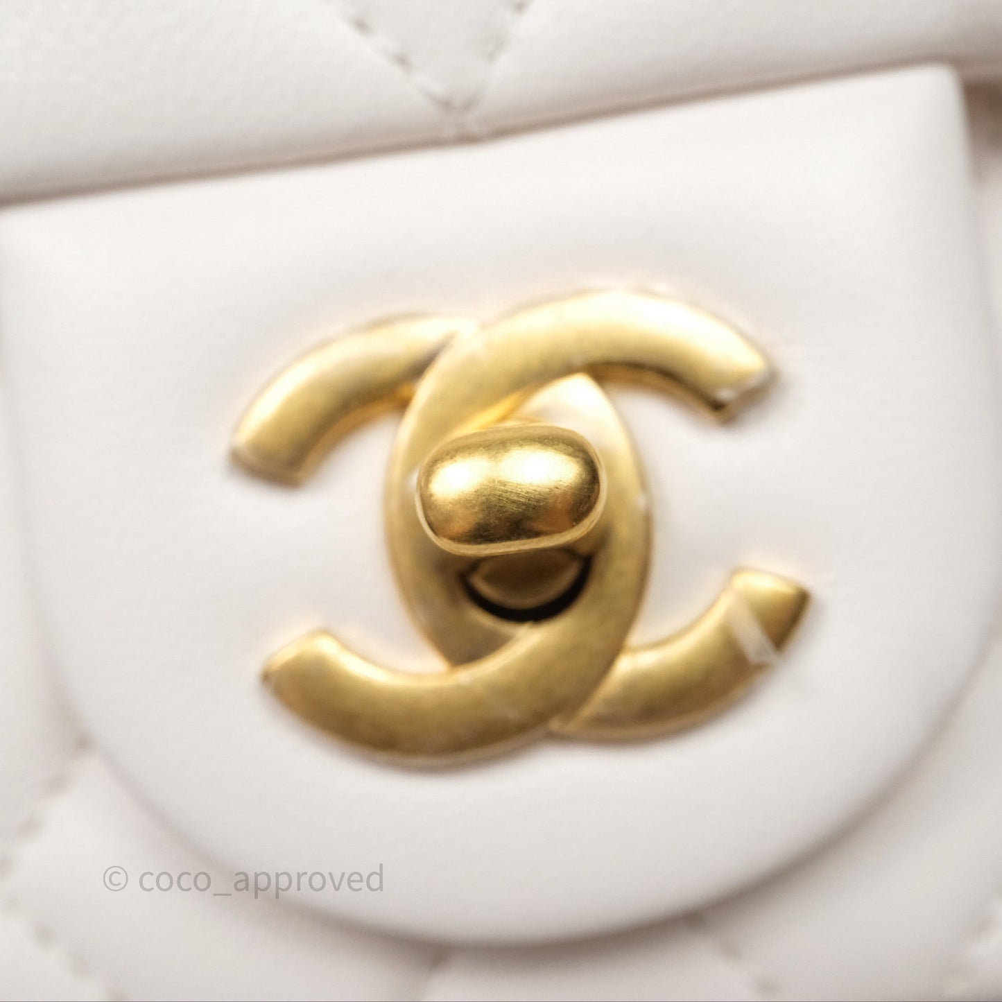 Chanel Quilted Mini Square Flap with Camellia Adjustable Chain White Lambskin Aged Gold Hardware
