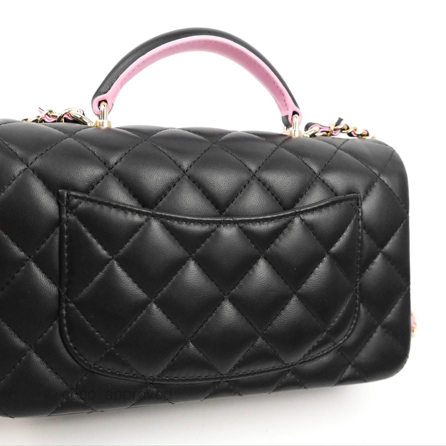 Chanel Top Handle Mini Rectangular Flap Black/Pink Lambskin Gold Hardware 23P