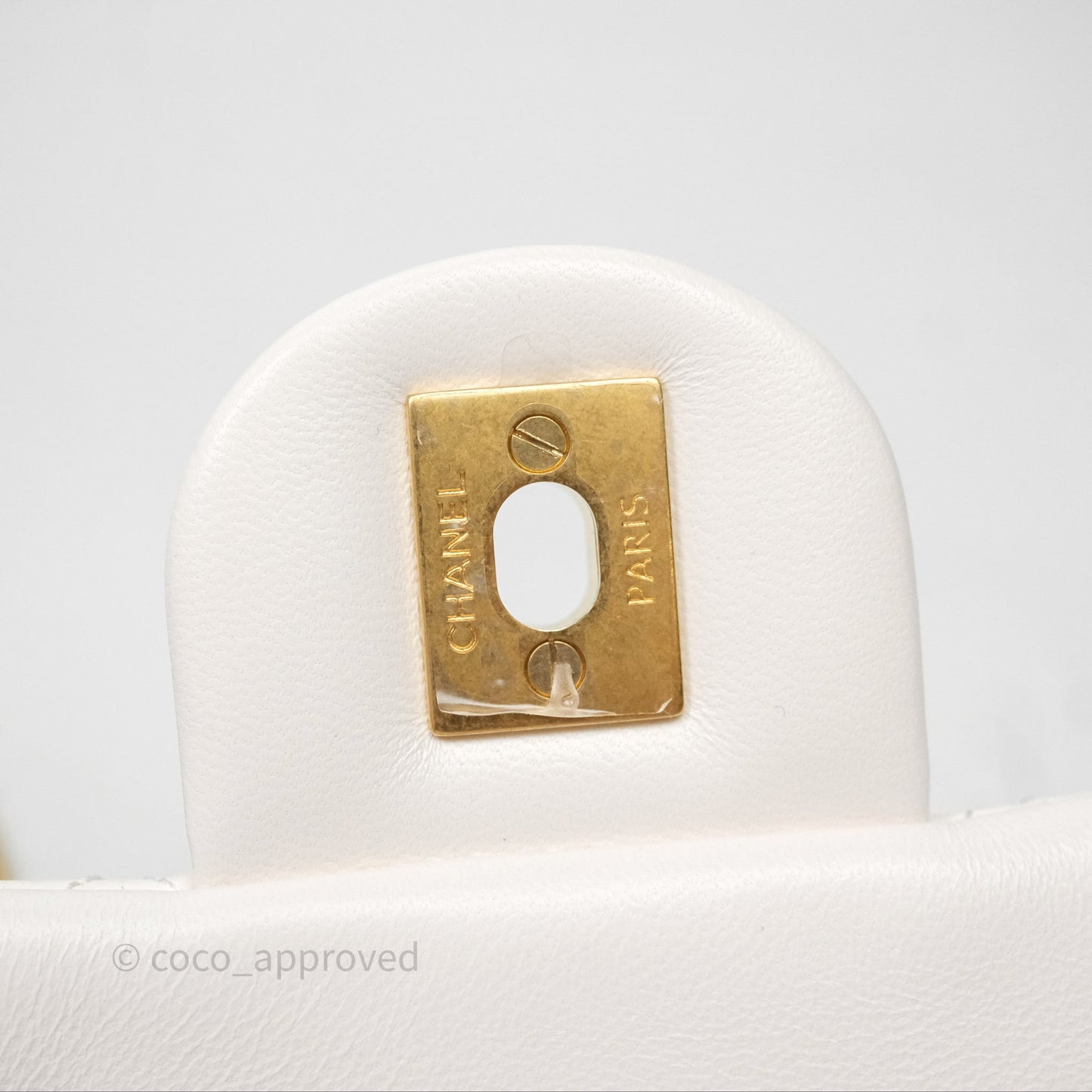 Chanel Quilted Mini Square Flap with Camellia Adjustable Chain White Lambskin Aged Gold Hardware