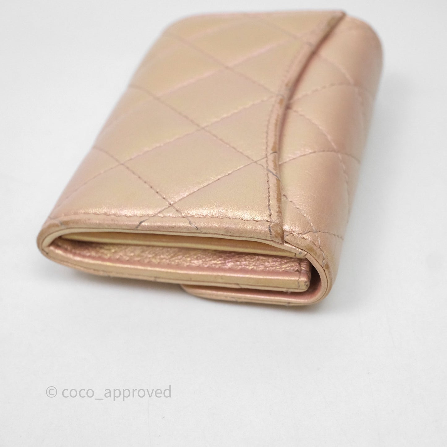 Chanel Classic Flap Coin Purse Pink Iridescent Pearl Lambskin Silver Hardware