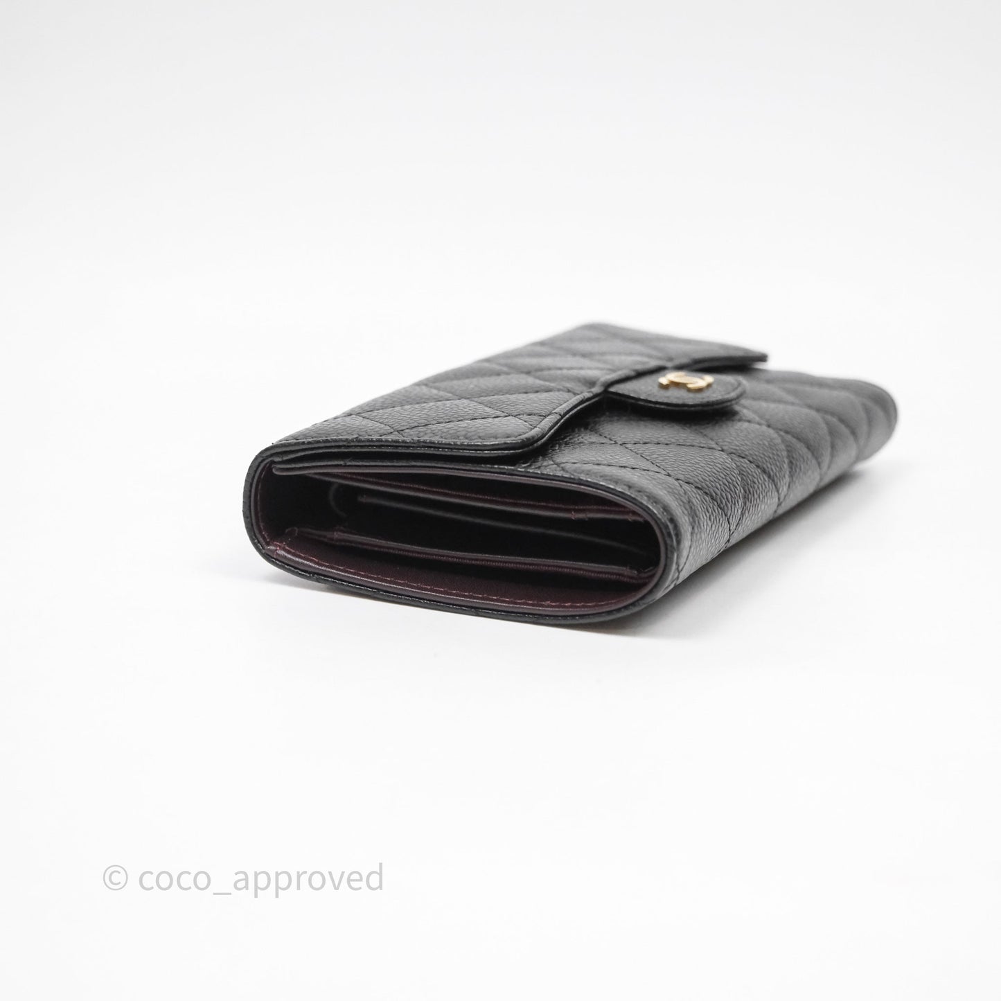 Chanel Quilted Long Wallet Black Caviar Gold Hardware