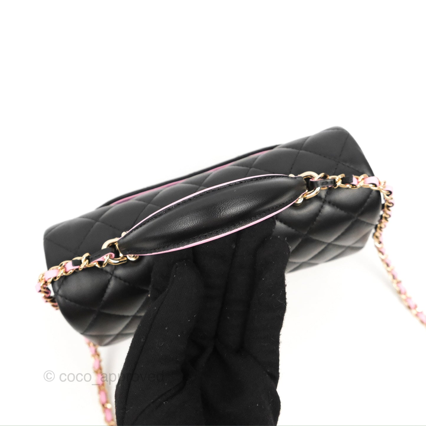 Chanel Top Handle Mini Rectangular Flap Black/Pink Lambskin Gold Hardware 23P
