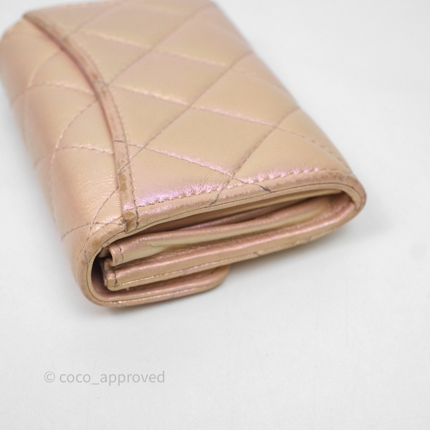 Chanel Classic Flap Coin Purse Pink Iridescent Pearl Lambskin Silver Hardware