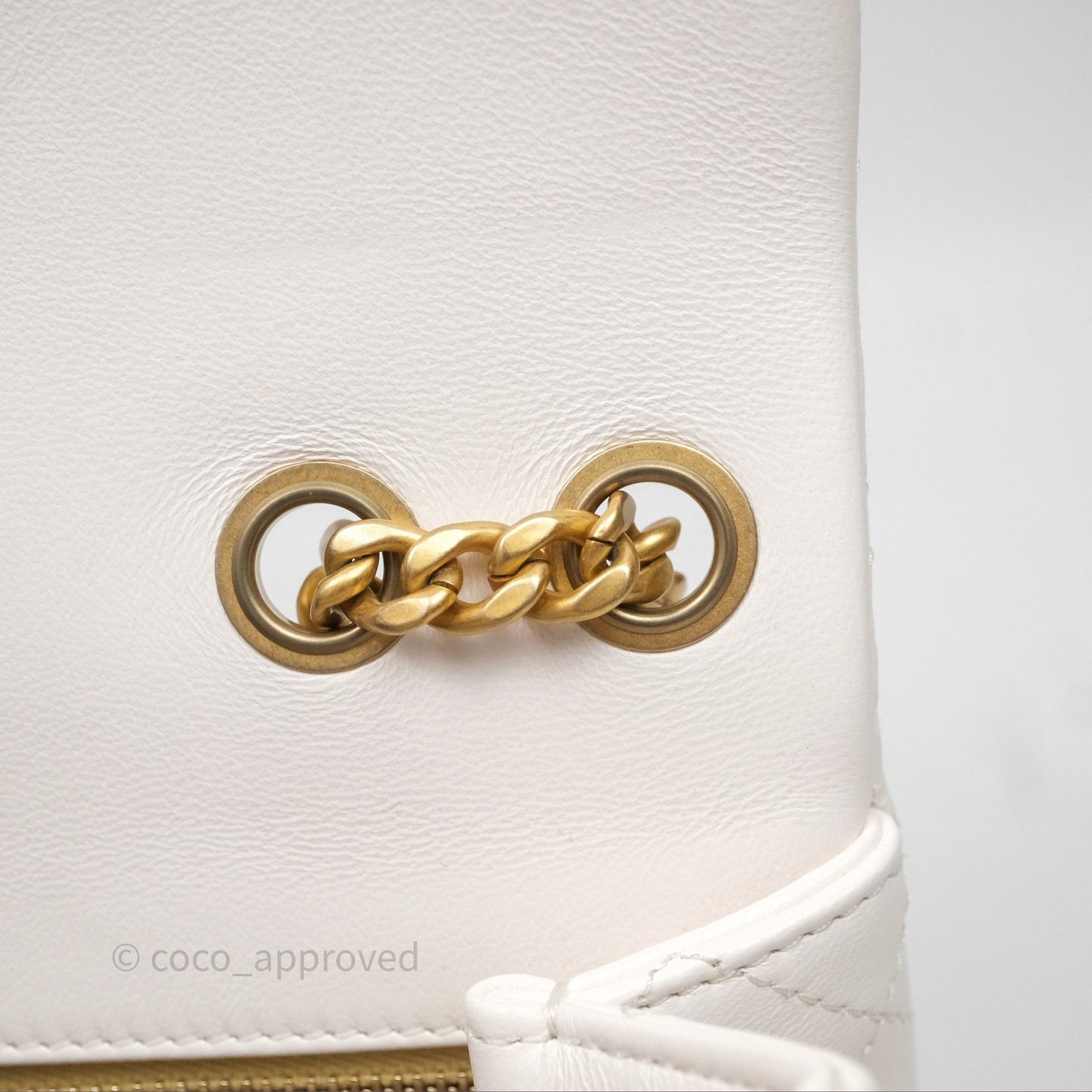 Chanel Quilted Mini Square Flap with Camellia Adjustable Chain White Lambskin Aged Gold Hardware