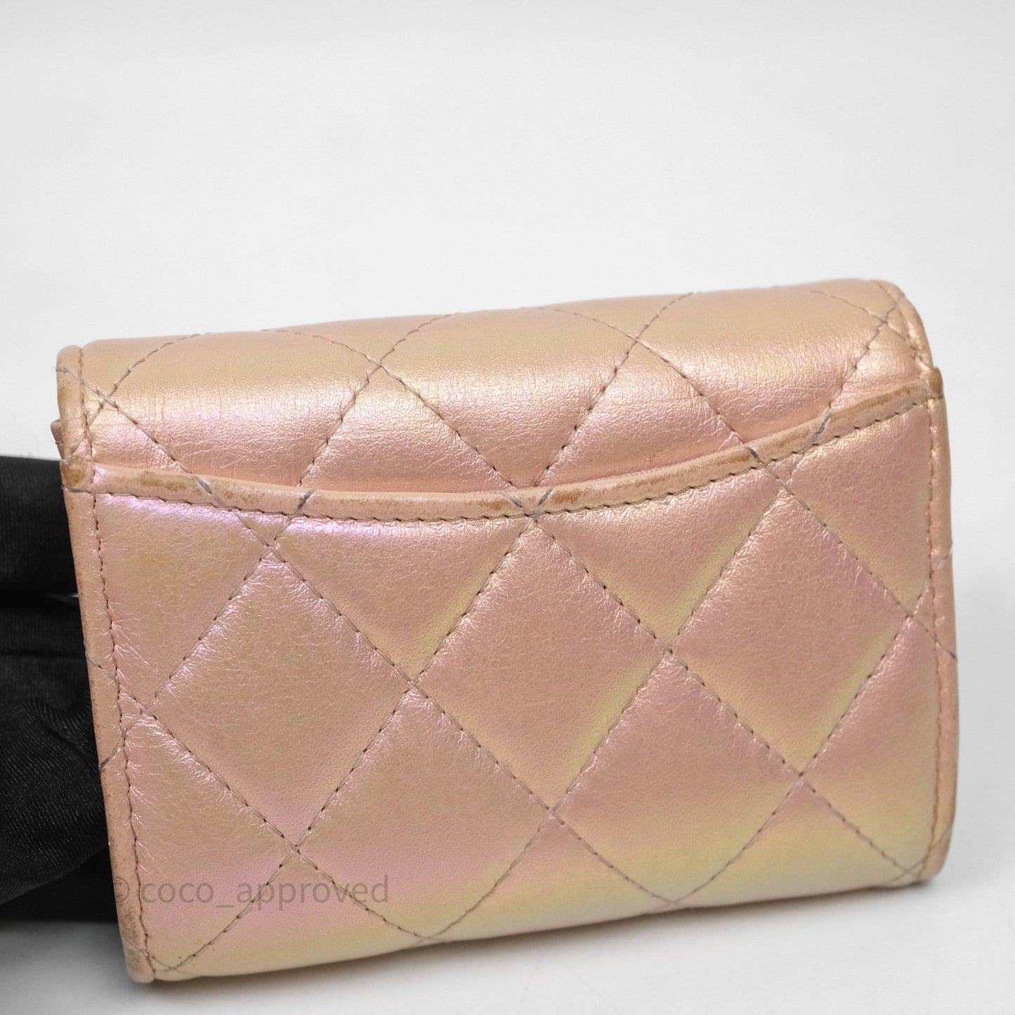Chanel Classic Flap Coin Purse Pink Iridescent Pearl Lambskin Silver Hardware