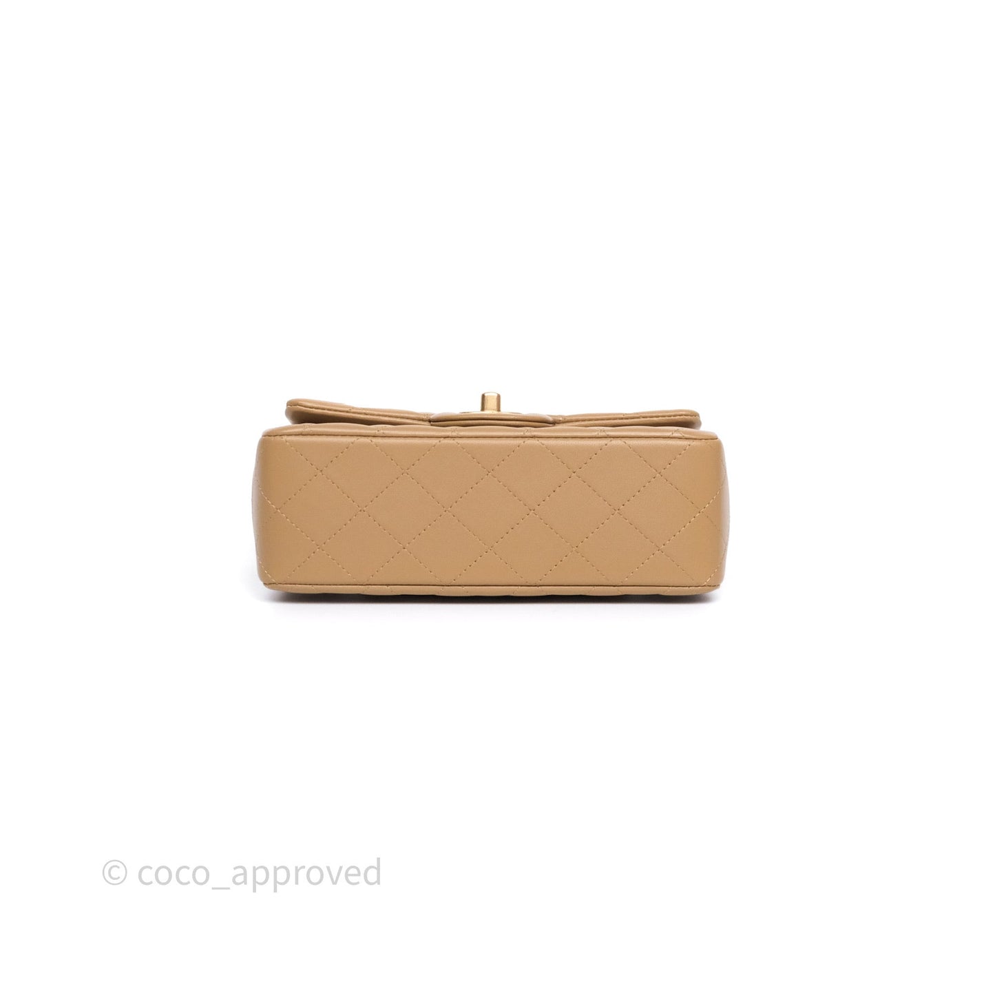 Chanel Metal Top Handle Mini Rectangular Flap Bag Beige Lambskin Aged Gold Hardware