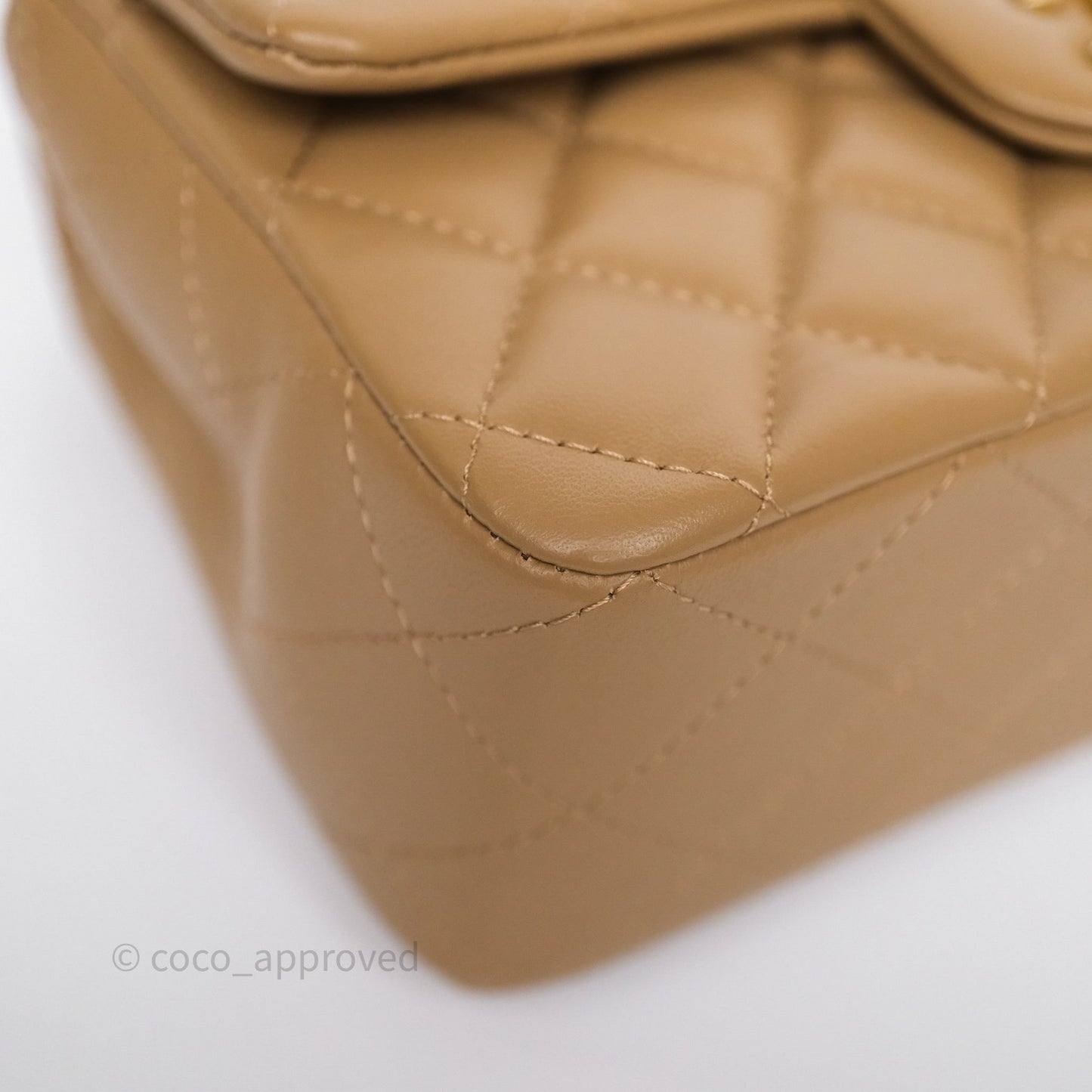 Chanel Metal Top Handle Mini Rectangular Flap Bag Beige Lambskin Aged Gold Hardware