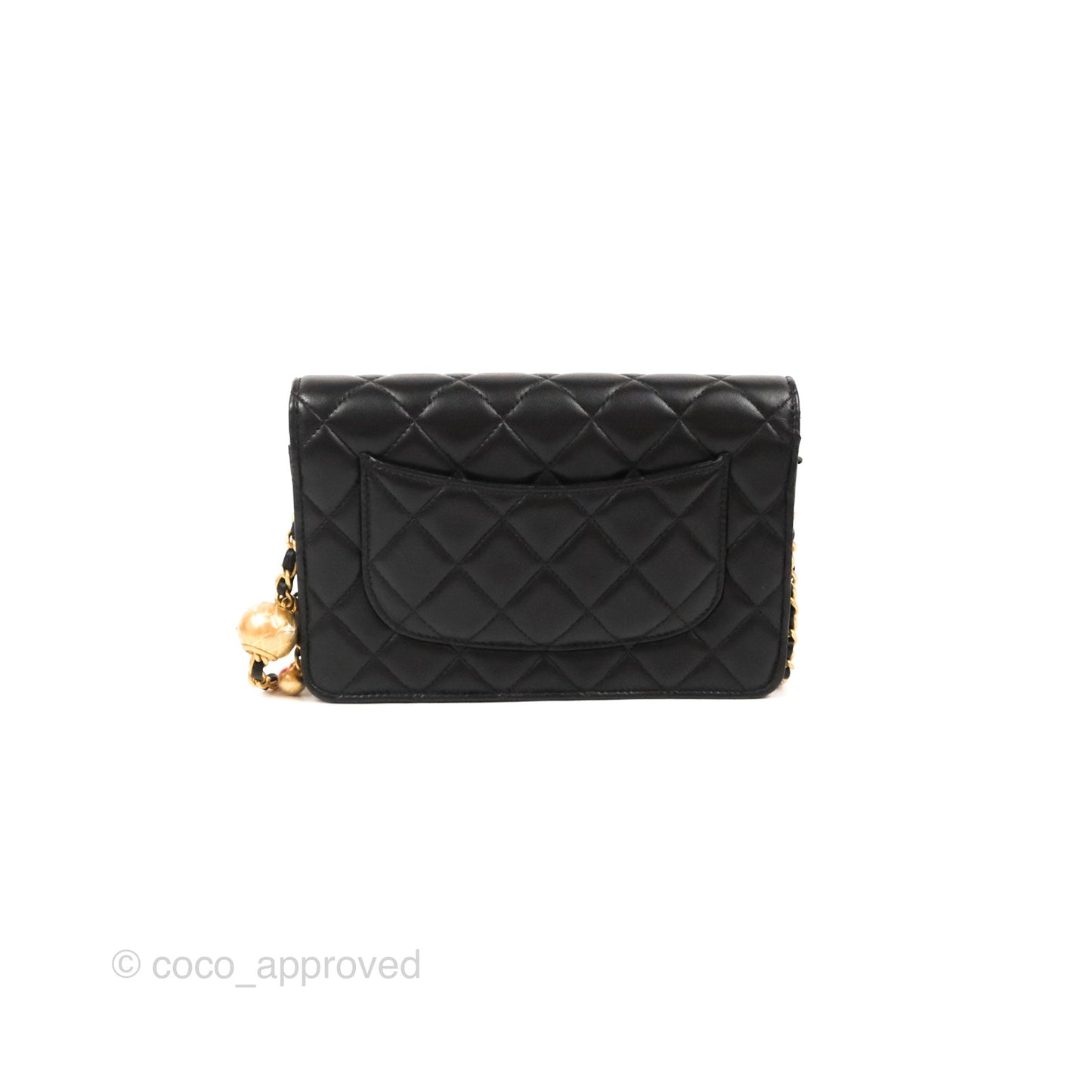 Chanel Quilted Pearl Crush Wallet on Chain WOC Black Lambskin Aged Gold Hardware