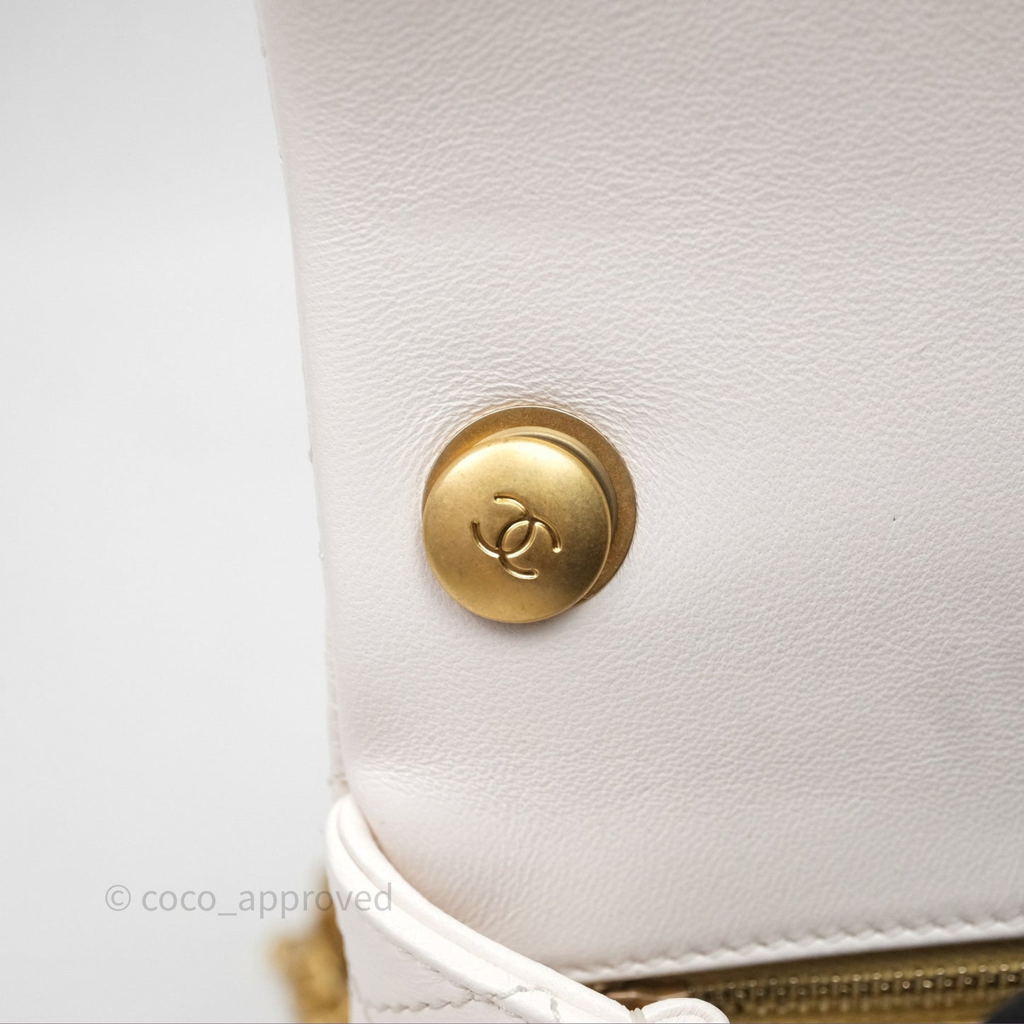 Chanel Quilted Mini Square Flap with Camellia Adjustable Chain White Lambskin Aged Gold Hardware