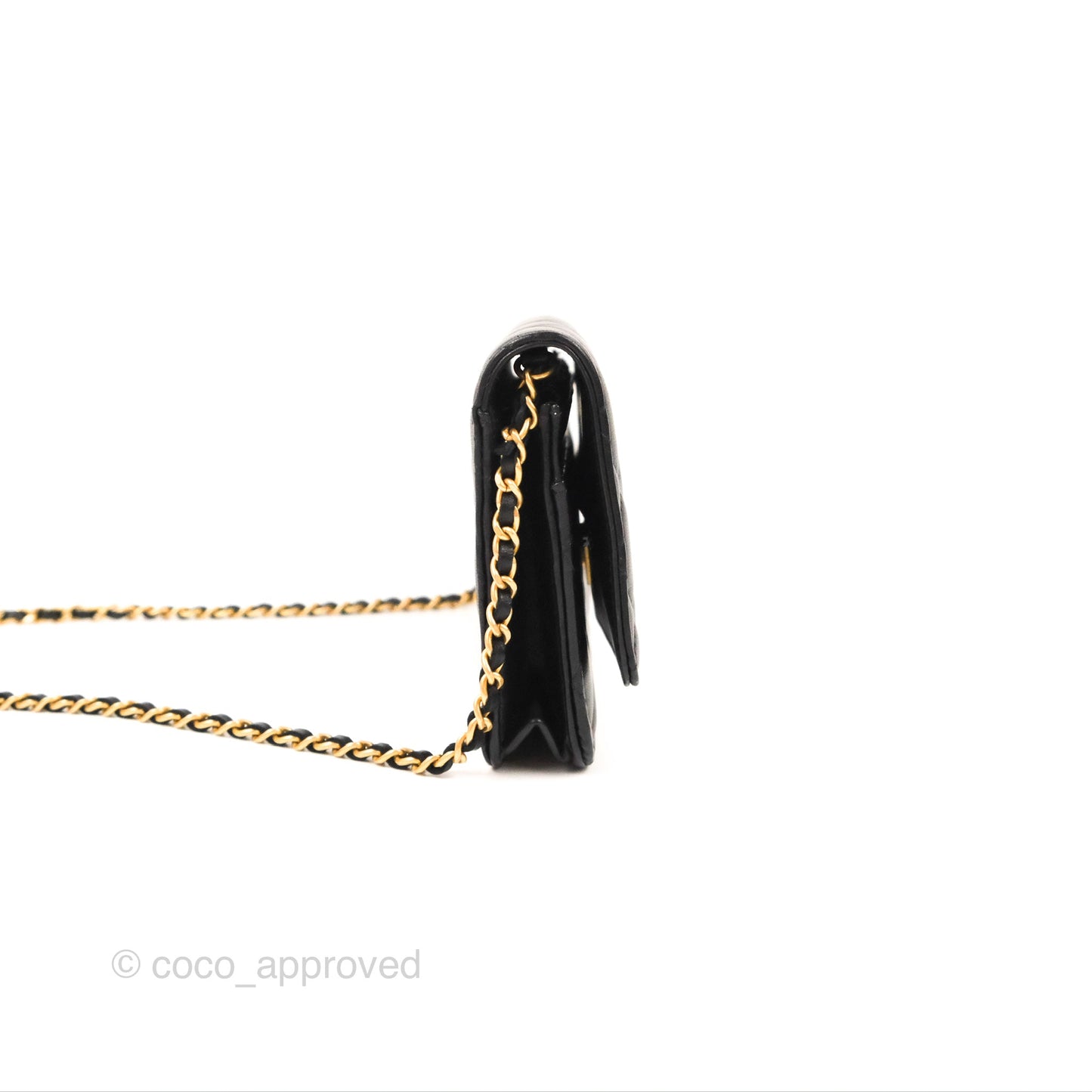 Chanel Quilted Pearl Crush Wallet on Chain WOC Black Lambskin Aged Gold Hardware