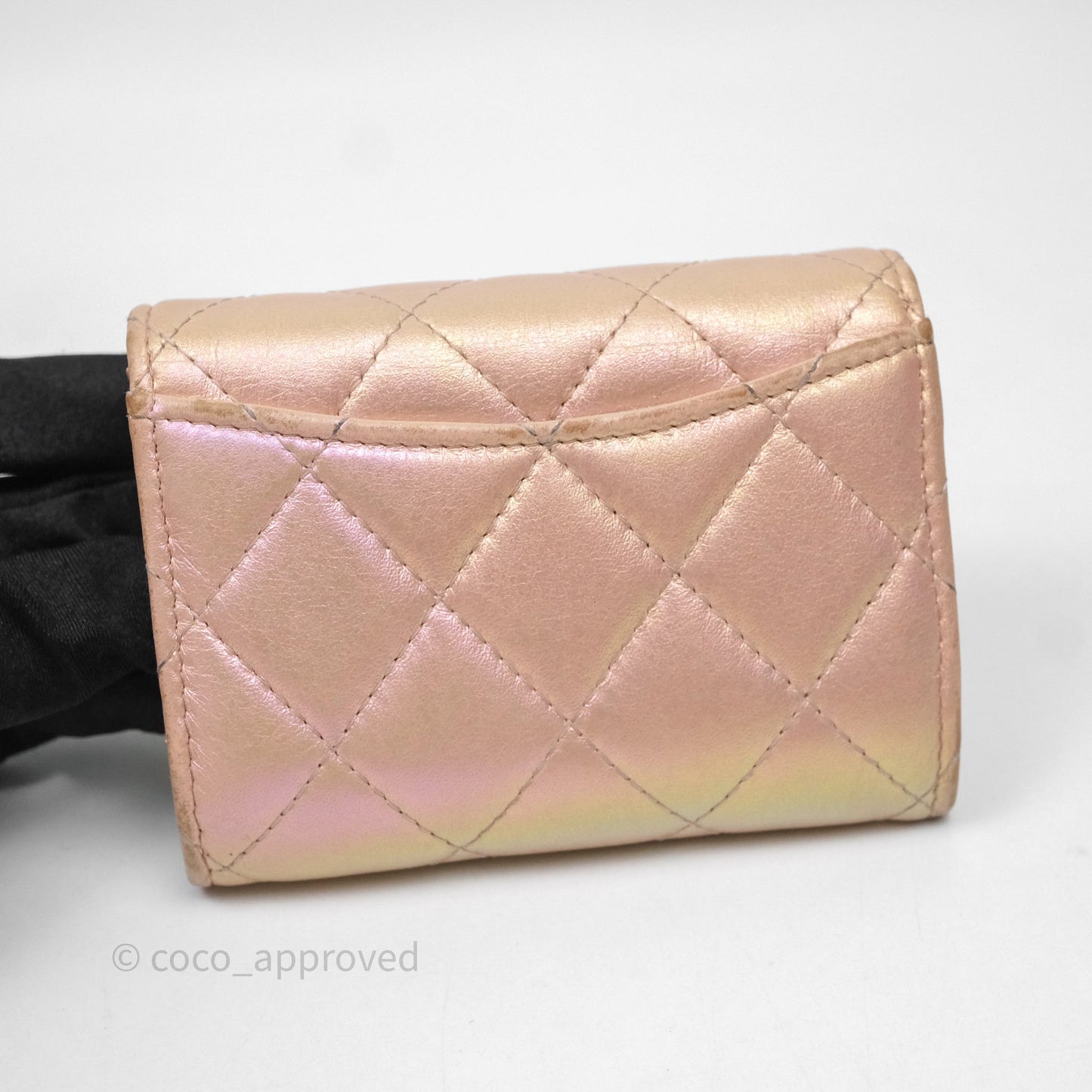 Chanel Classic Flap Coin Purse Pink Iridescent Pearl Lambskin Silver Hardware