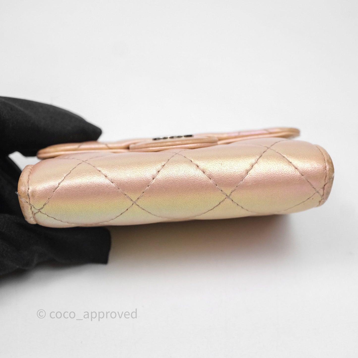 Chanel Classic Flap Coin Purse Pink Iridescent Pearl Lambskin Silver Hardware