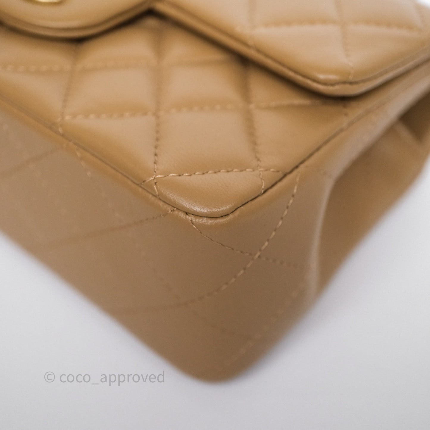 Chanel Metal Top Handle Mini Rectangular Flap Bag Beige Lambskin Aged Gold Hardware