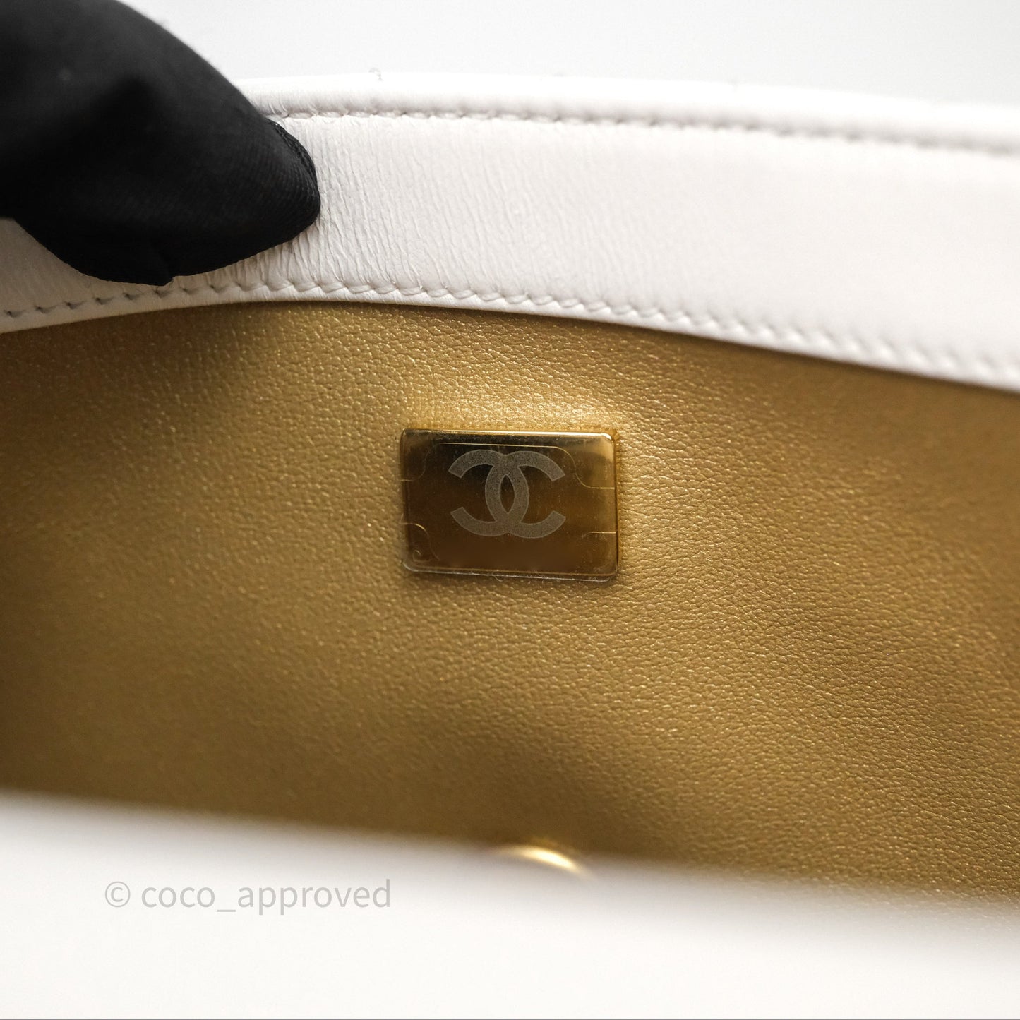 Chanel Quilted Mini Square Flap with Camellia Adjustable Chain White Lambskin Aged Gold Hardware