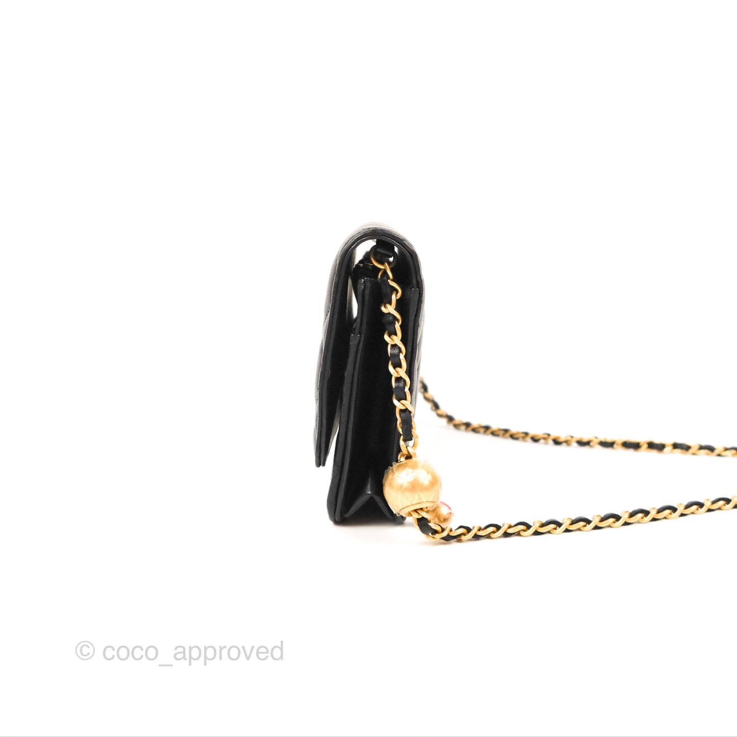 Chanel Quilted Pearl Crush Wallet on Chain WOC Black Lambskin Aged Gold Hardware