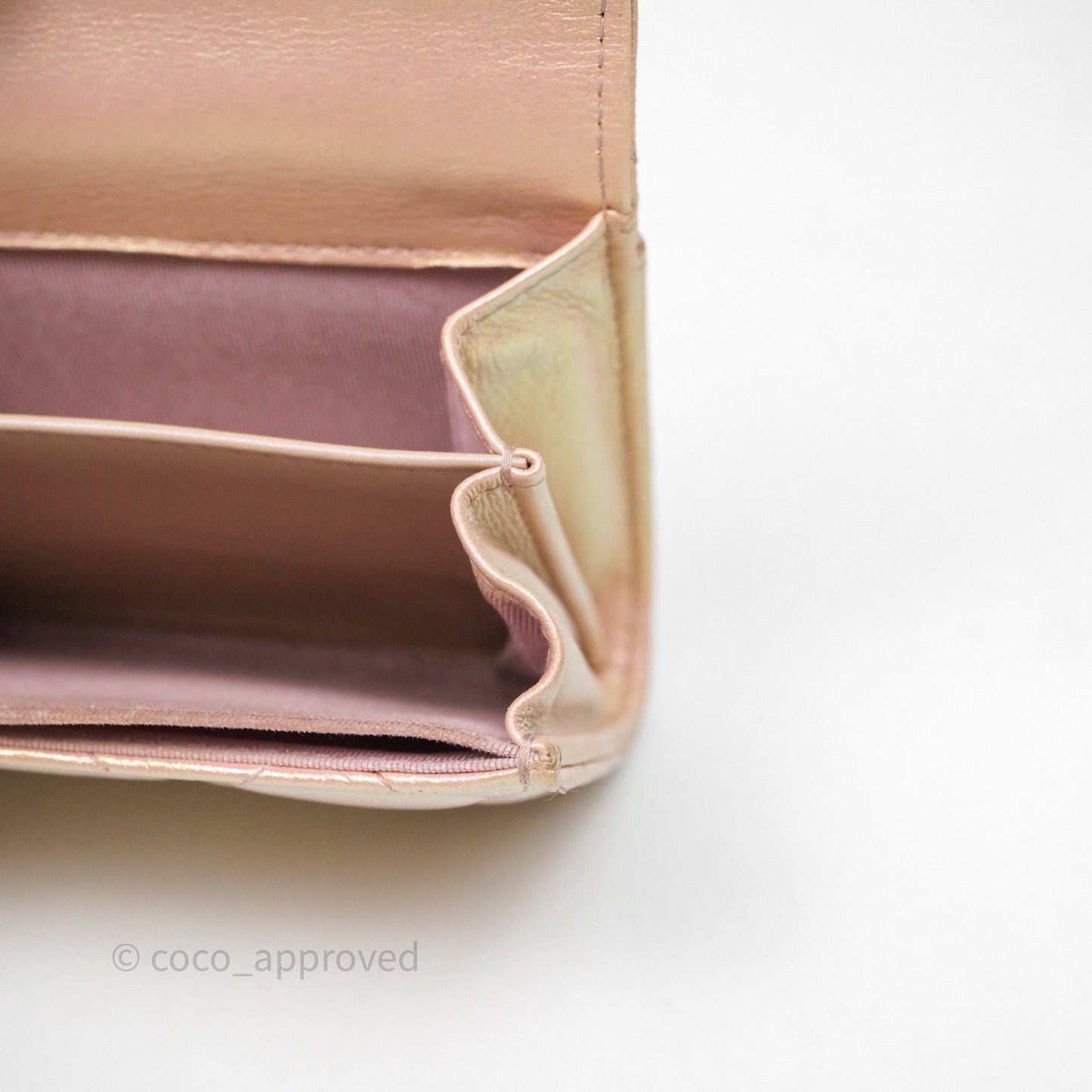 Chanel Classic Flap Coin Purse Pink Iridescent Pearl Lambskin Silver Hardware
