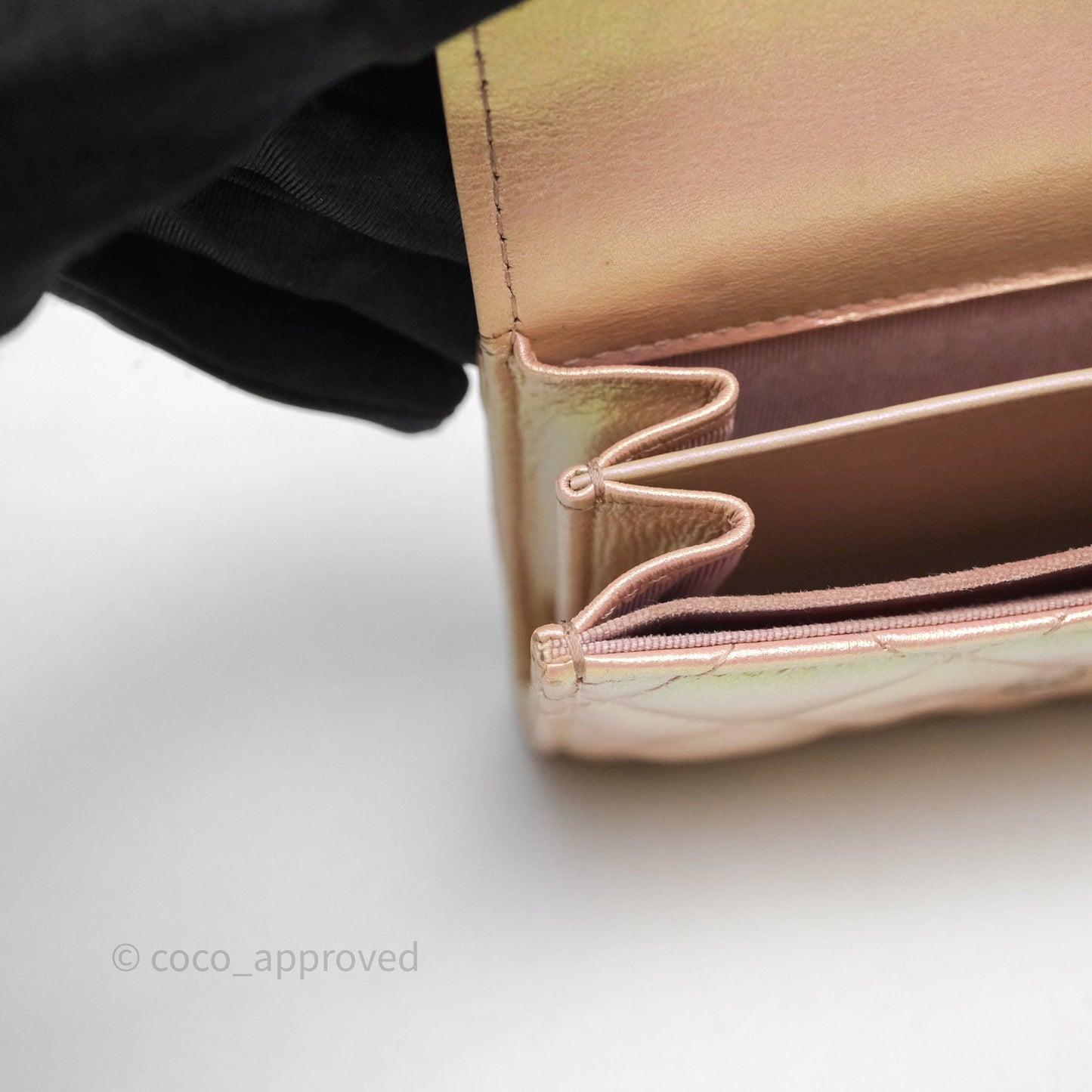 Chanel Classic Flap Coin Purse Pink Iridescent Pearl Lambskin Silver Hardware