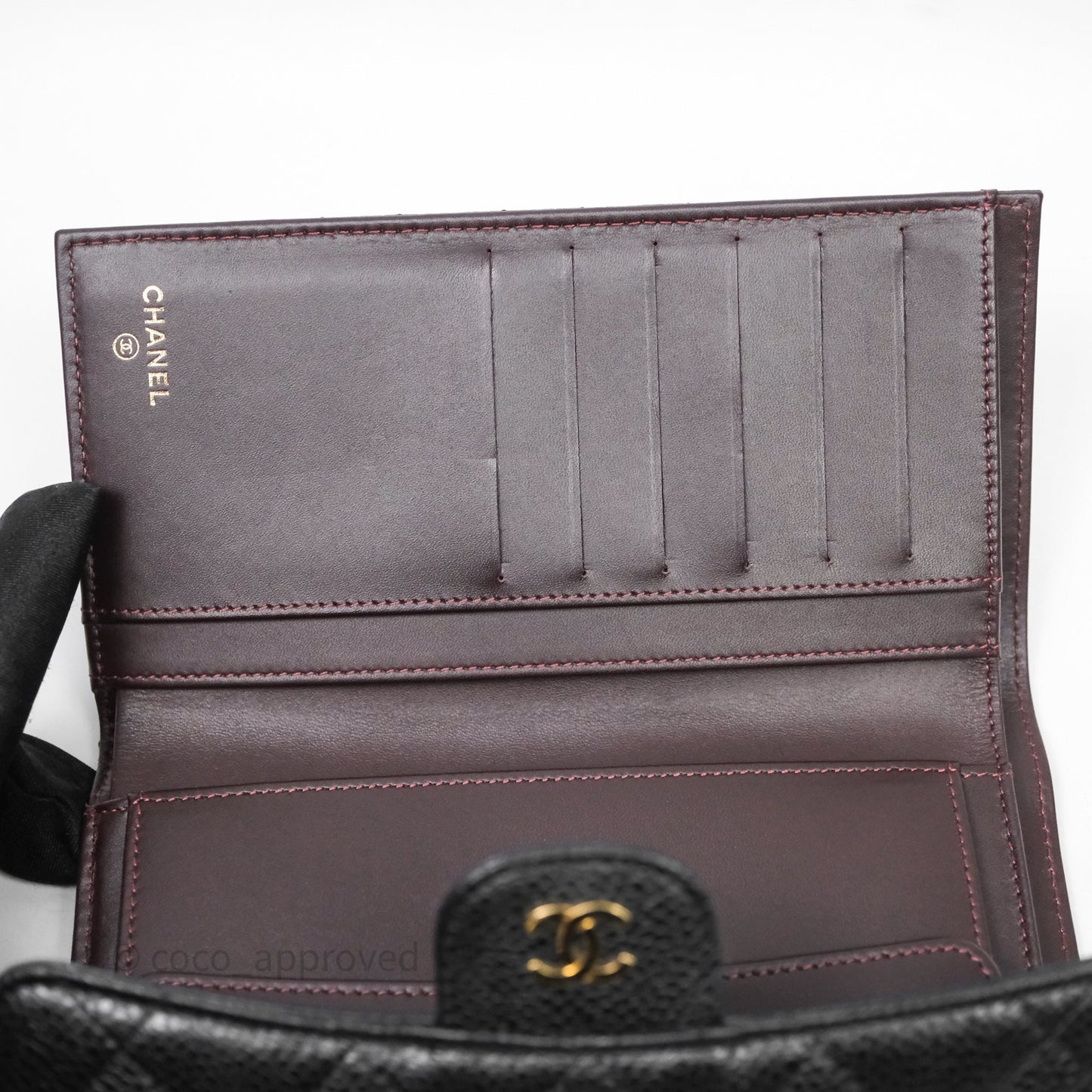 Chanel Quilted Long Wallet Black Caviar Gold Hardware