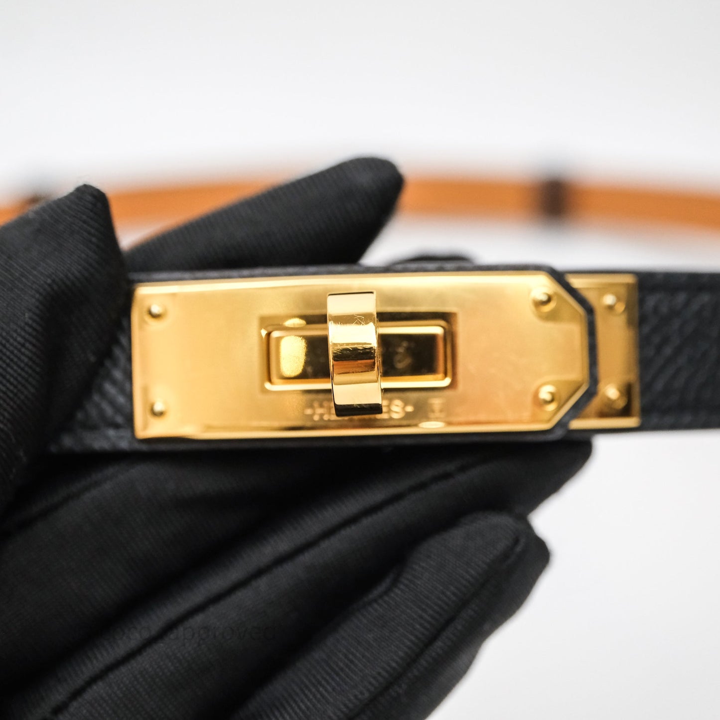 Hermès Kelly Buckle Belt Noir Black 89 Epsom Gold Hardware
