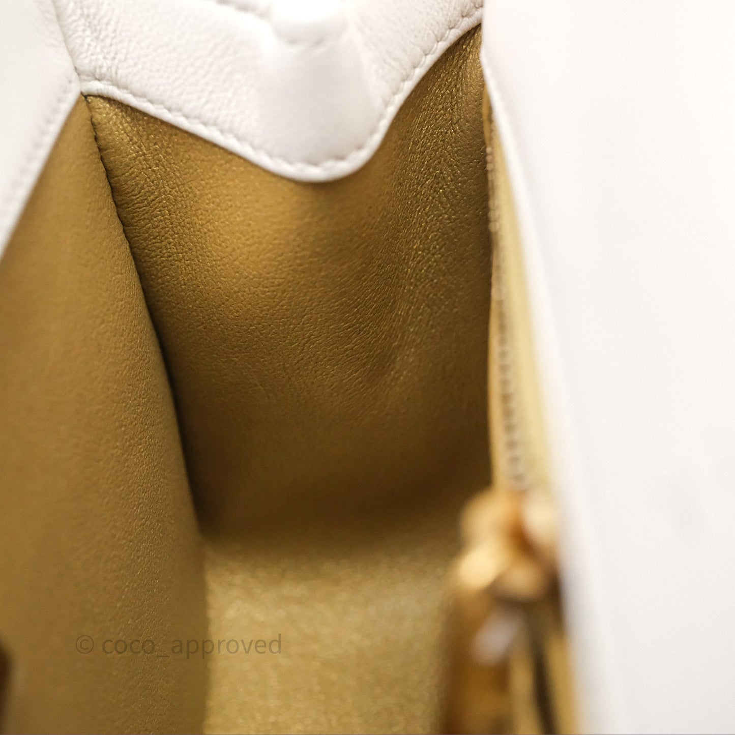 Chanel Quilted Mini Square Flap with Camellia Adjustable Chain White Lambskin Aged Gold Hardware