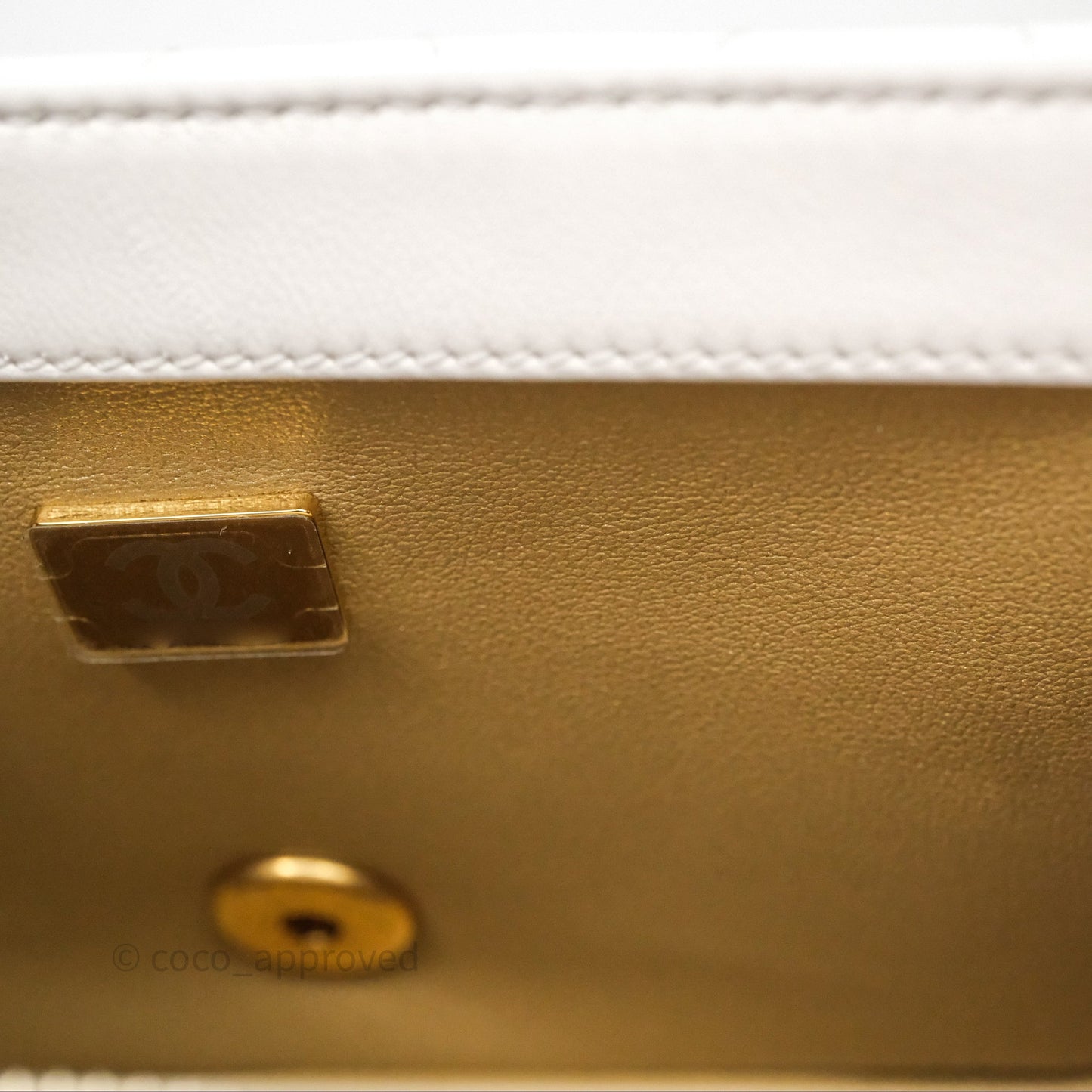 Chanel Quilted Mini Square Flap with Camellia Adjustable Chain White Lambskin Aged Gold Hardware