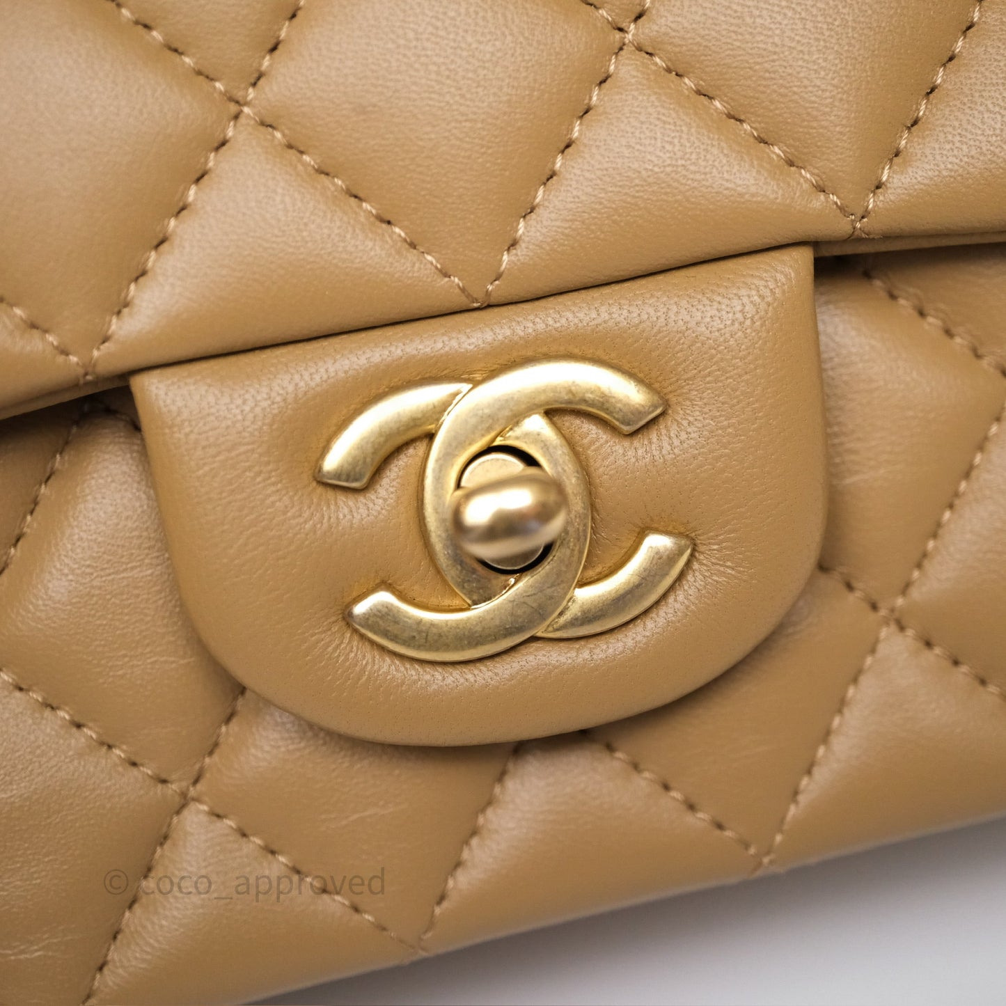 Chanel Metal Top Handle Mini Rectangular Flap Bag Beige Lambskin Aged Gold Hardware