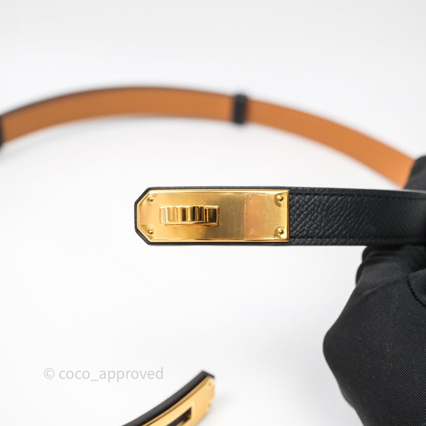 Hermès Kelly Buckle Belt Noir Black 89 Epsom Gold Hardware