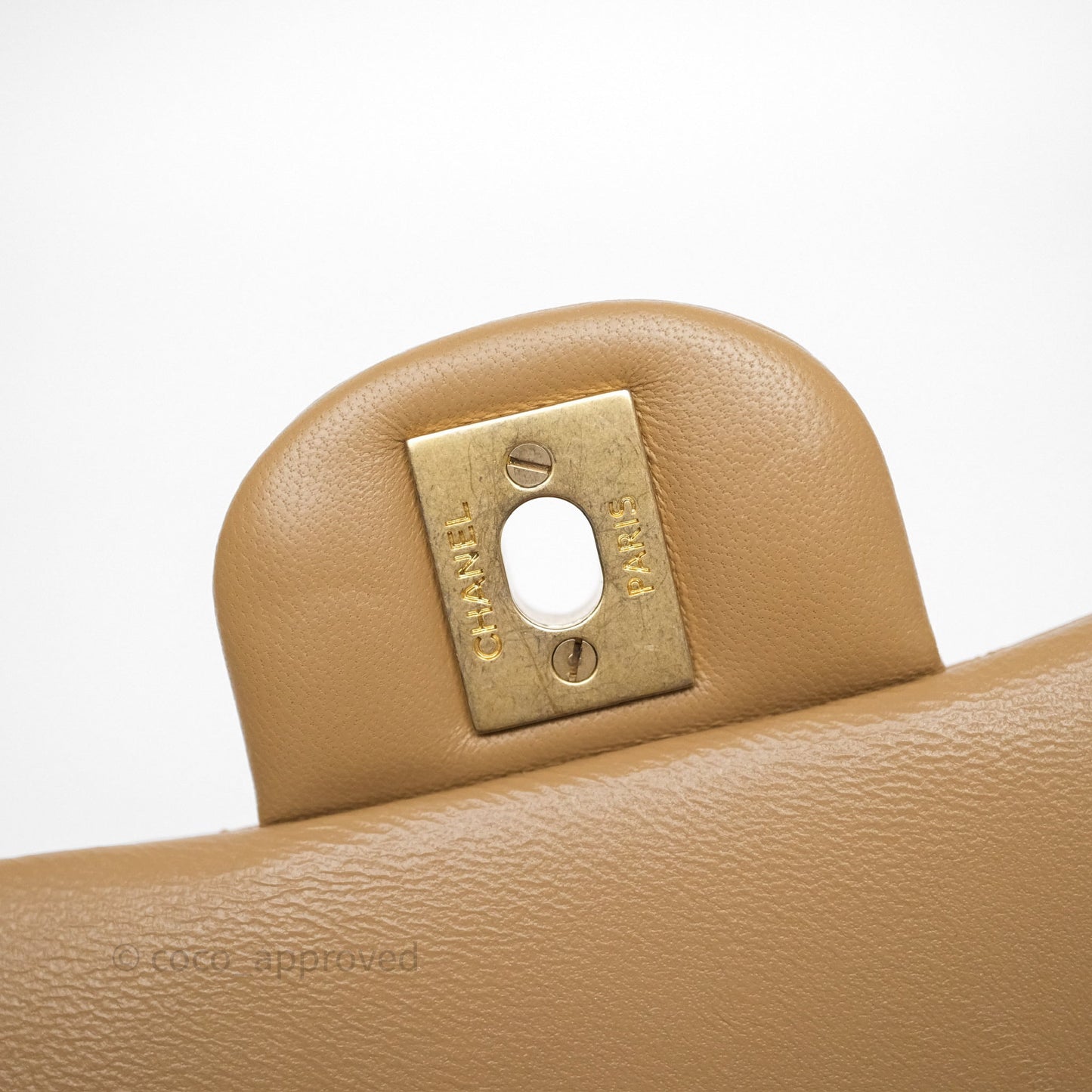 Chanel Metal Top Handle Mini Rectangular Flap Bag Beige Lambskin Aged Gold Hardware