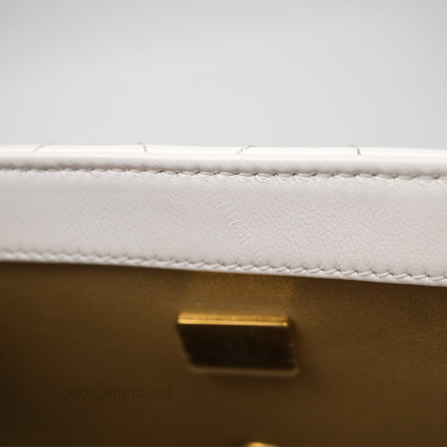 Chanel Quilted Mini Square Flap with Camellia Adjustable Chain White Lambskin Aged Gold Hardware