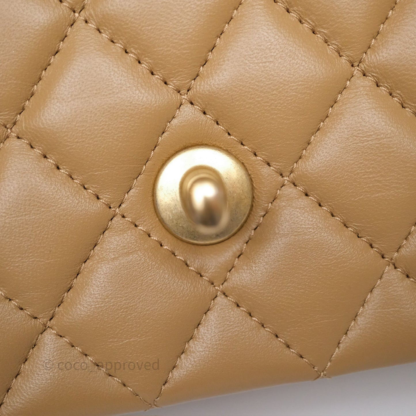 Chanel Metal Top Handle Mini Rectangular Flap Bag Beige Lambskin Aged Gold Hardware