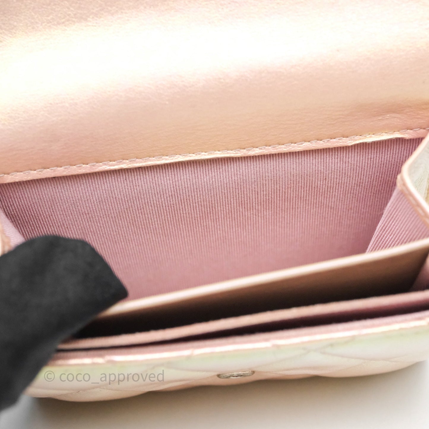 Chanel Classic Flap Coin Purse Pink Iridescent Pearl Lambskin Silver Hardware