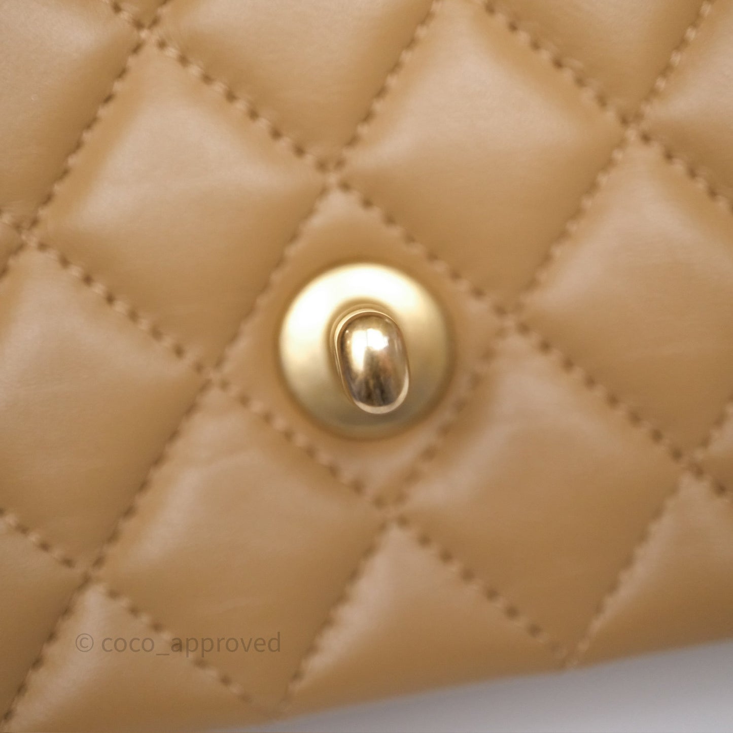 Chanel Metal Top Handle Mini Rectangular Flap Bag Beige Lambskin Aged Gold Hardware