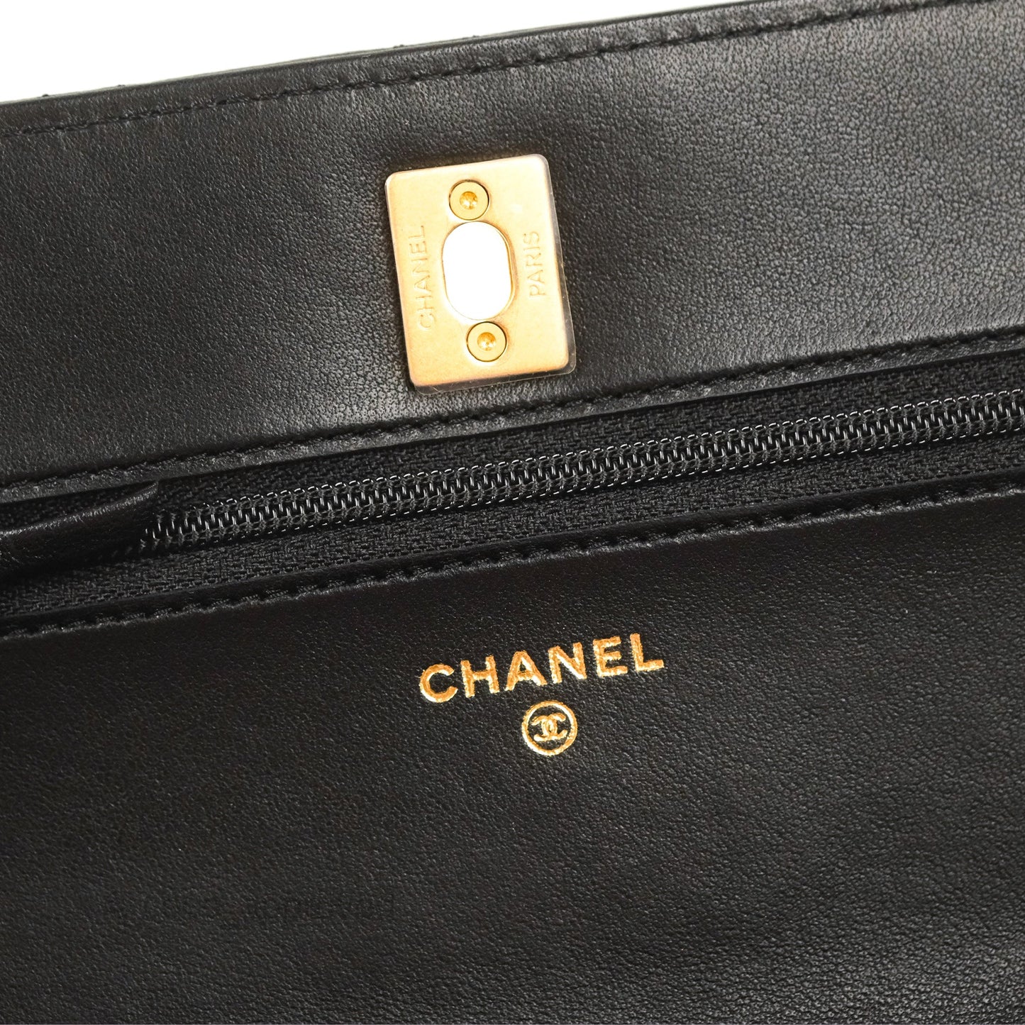 Chanel Quilted Pearl Crush Wallet on Chain WOC Black Lambskin Aged Gold Hardware