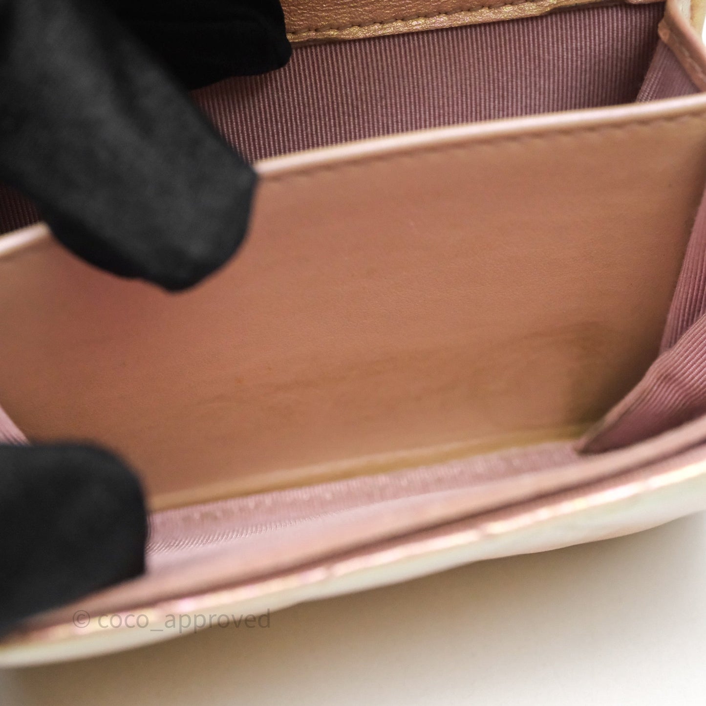 Chanel Classic Flap Coin Purse Pink Iridescent Pearl Lambskin Silver Hardware