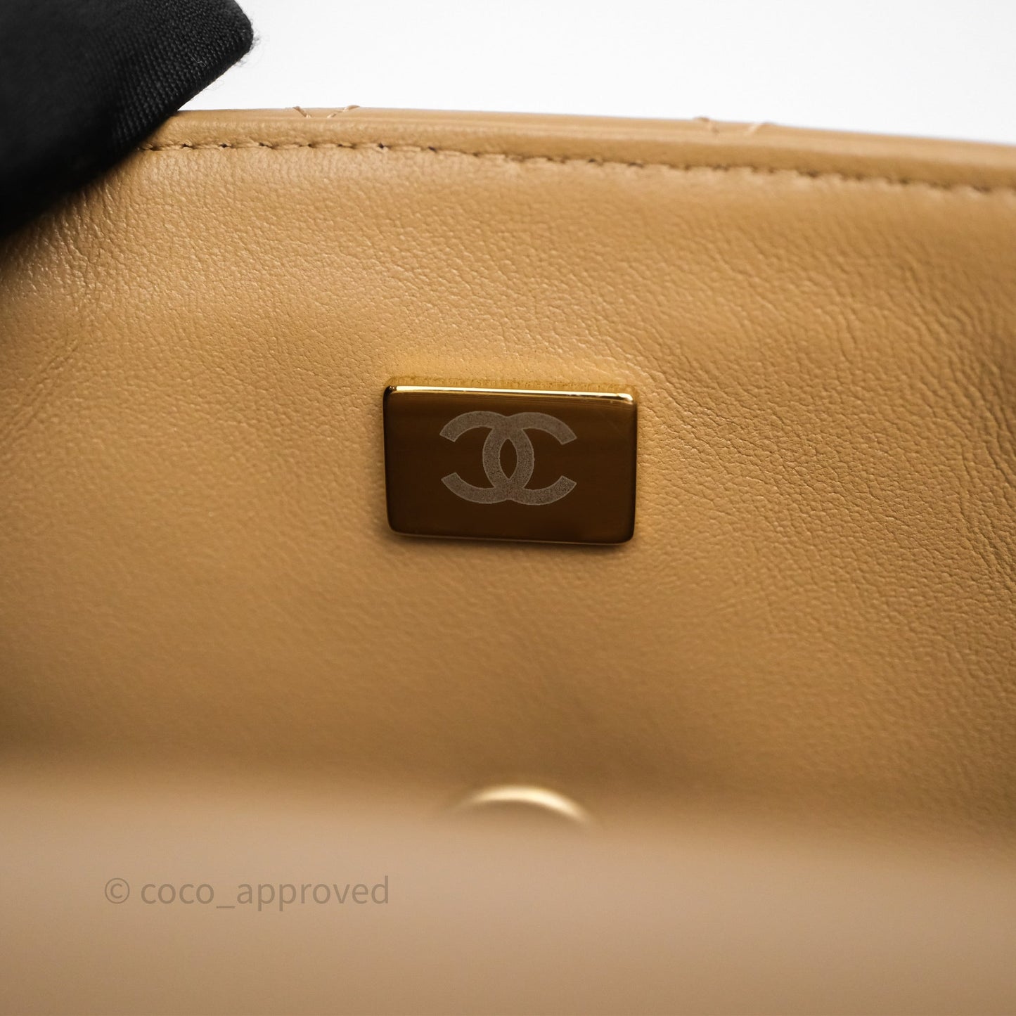 Chanel Metal Top Handle Mini Rectangular Flap Bag Beige Lambskin Aged Gold Hardware