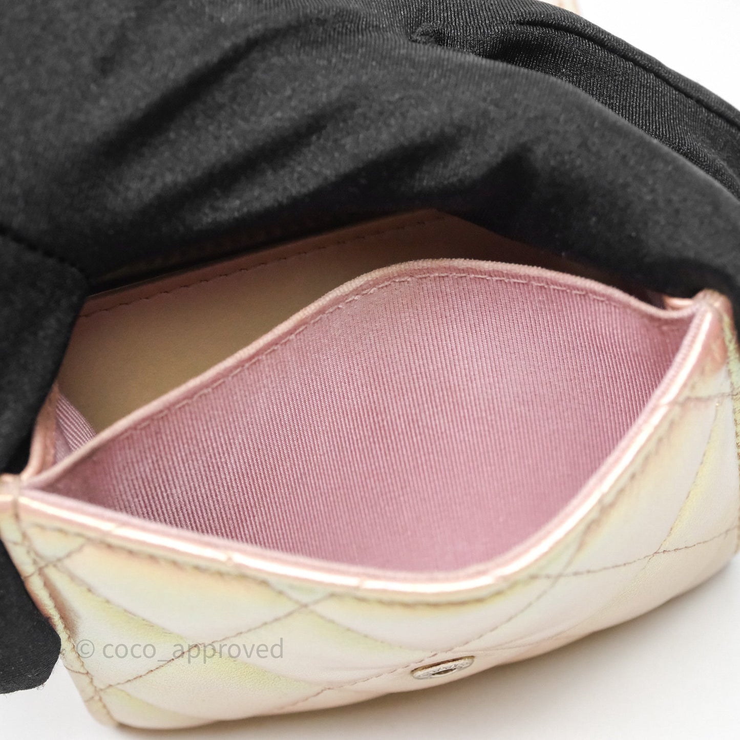Chanel Classic Flap Coin Purse Pink Iridescent Pearl Lambskin Silver Hardware
