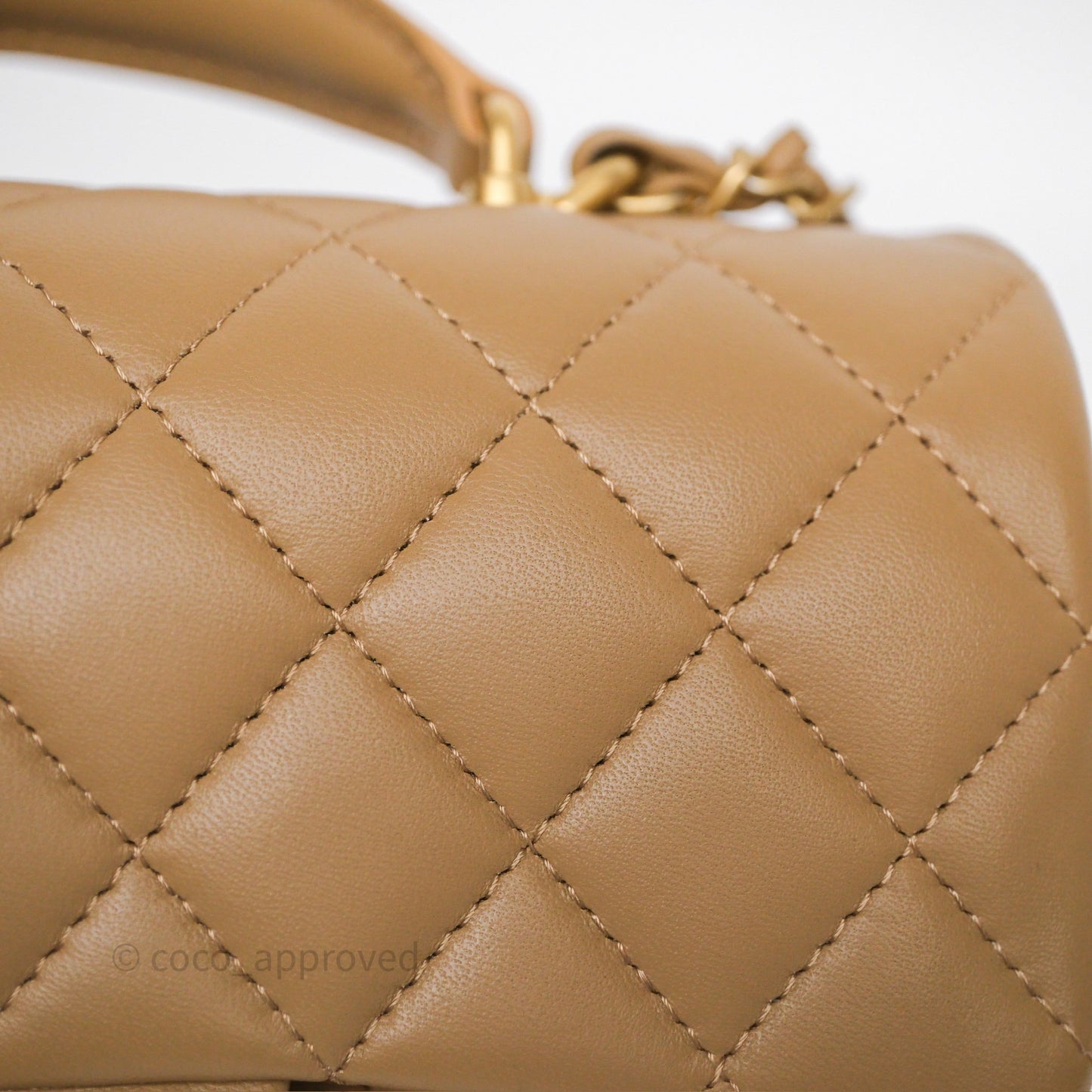 Chanel Metal Top Handle Mini Rectangular Flap Bag Beige Lambskin Aged Gold Hardware