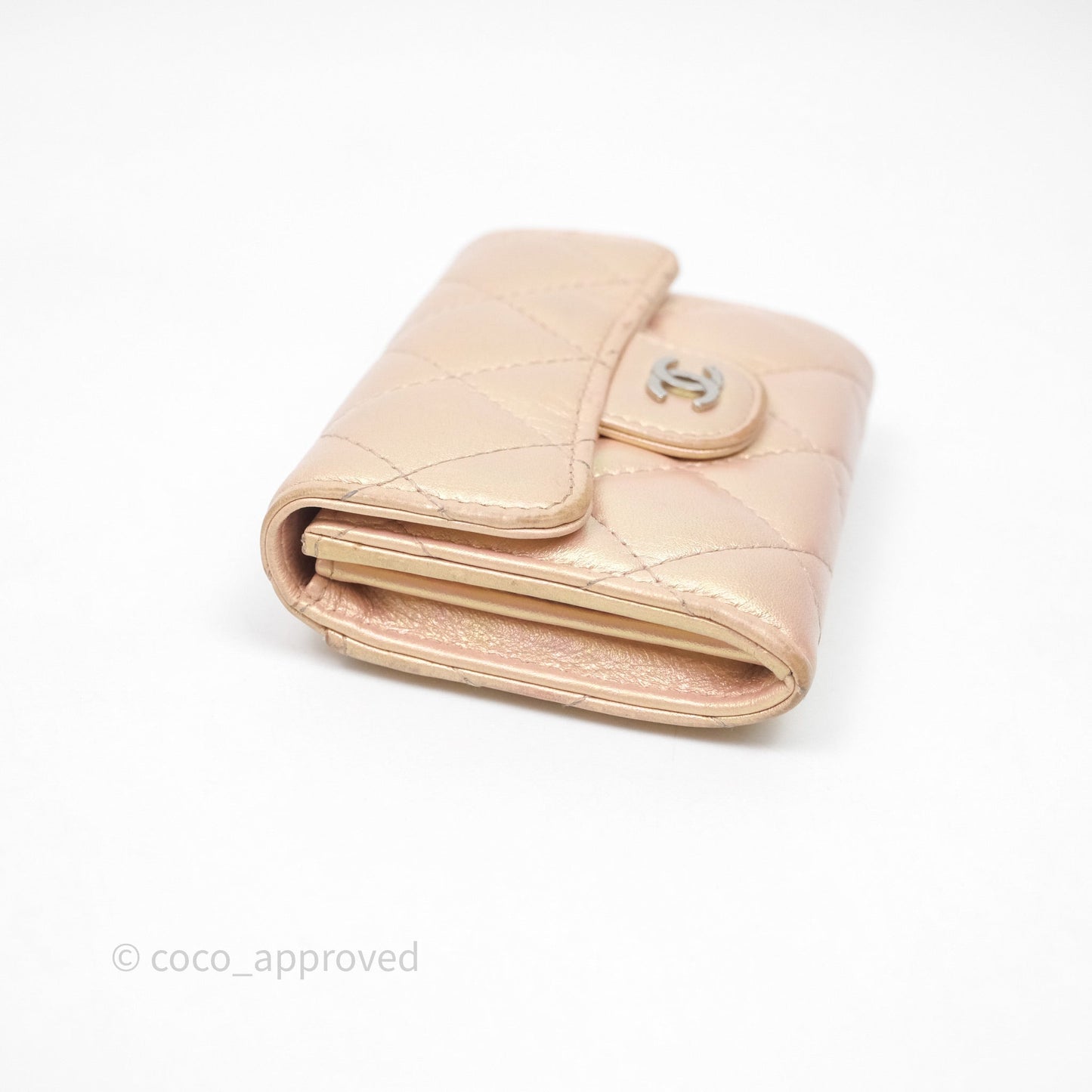Chanel Classic Flap Coin Purse Pink Iridescent Pearl Lambskin Silver Hardware