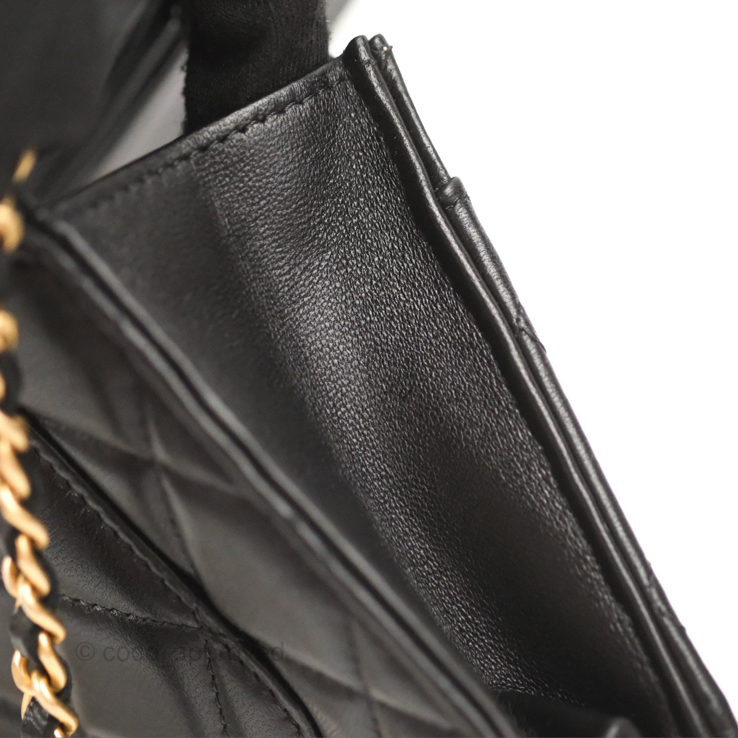 Chanel Quilted Pearl Crush Wallet on Chain WOC Black Lambskin Aged Gold Hardware