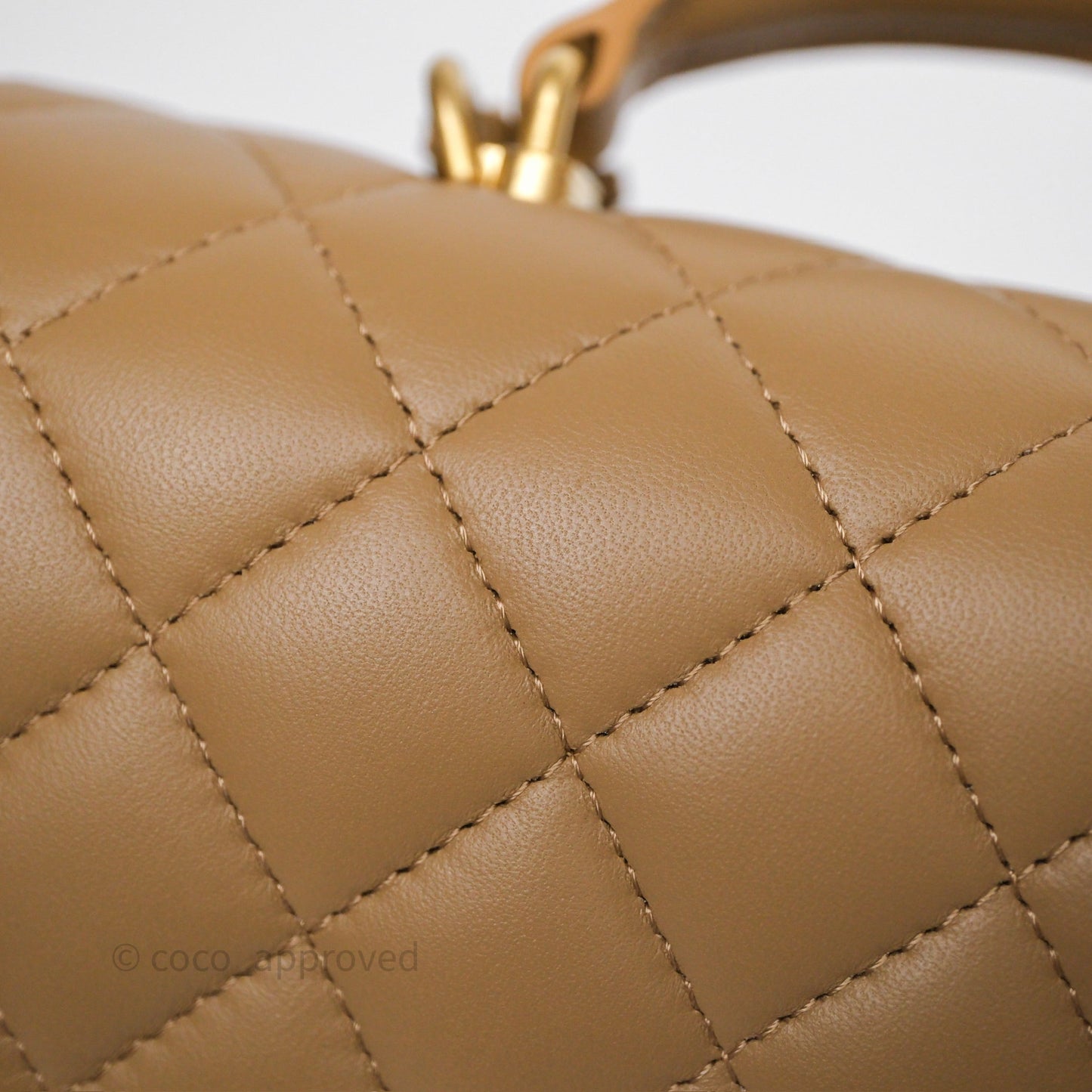 Chanel Metal Top Handle Mini Rectangular Flap Bag Beige Lambskin Aged Gold Hardware