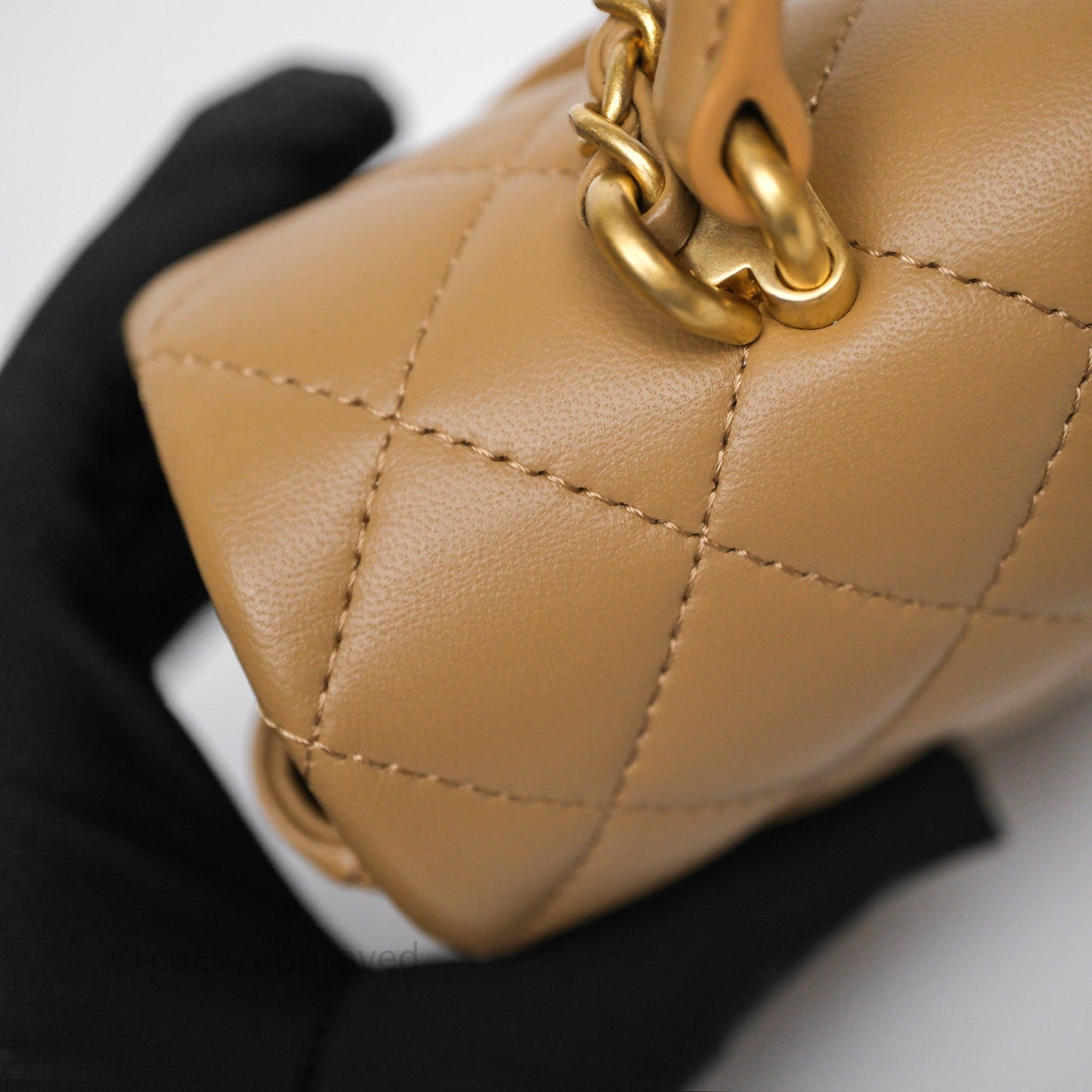 Chanel Metal Top Handle Mini Rectangular Flap Bag Beige Lambskin Aged Gold Hardware